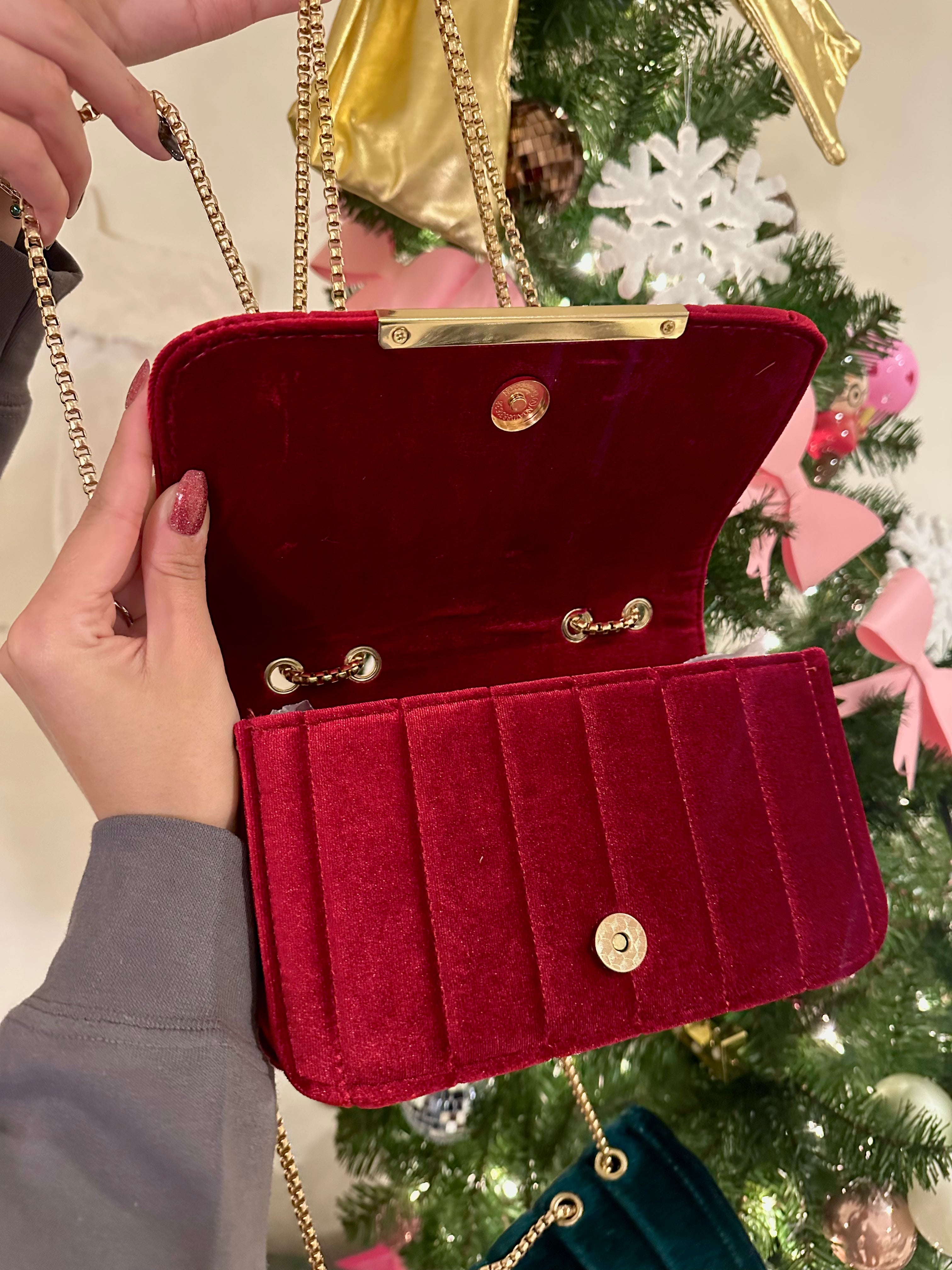 Luxury Velvet Fold Down Handbag for Women - Elegant Red or Hunter Green Options | Perfect for Parties, Weddings & Evening Events