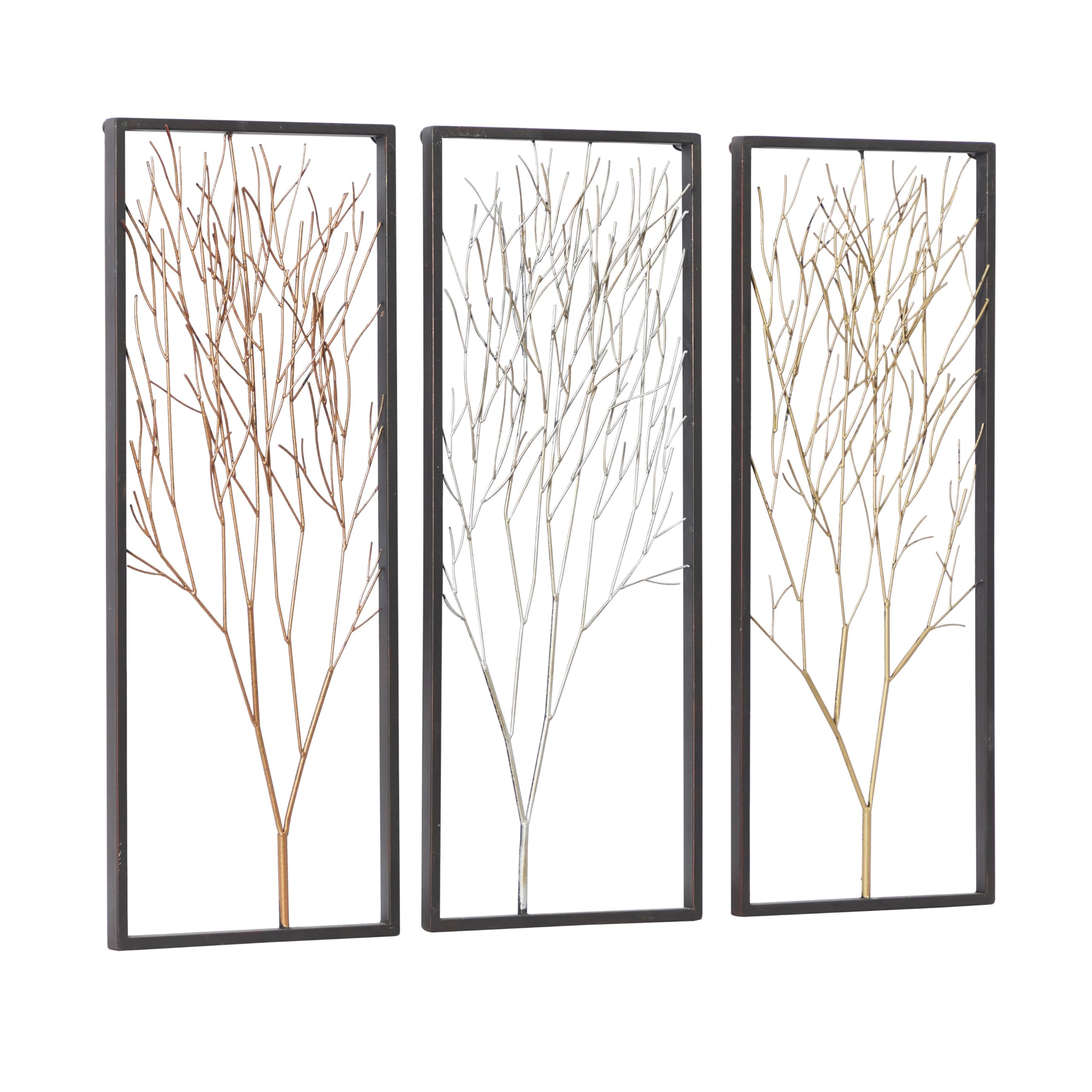 Deco 79 Modern Metal Tree Wall Art Set of 3 - Metallic Copper, Silver & Gold Branch Sculpture - 13