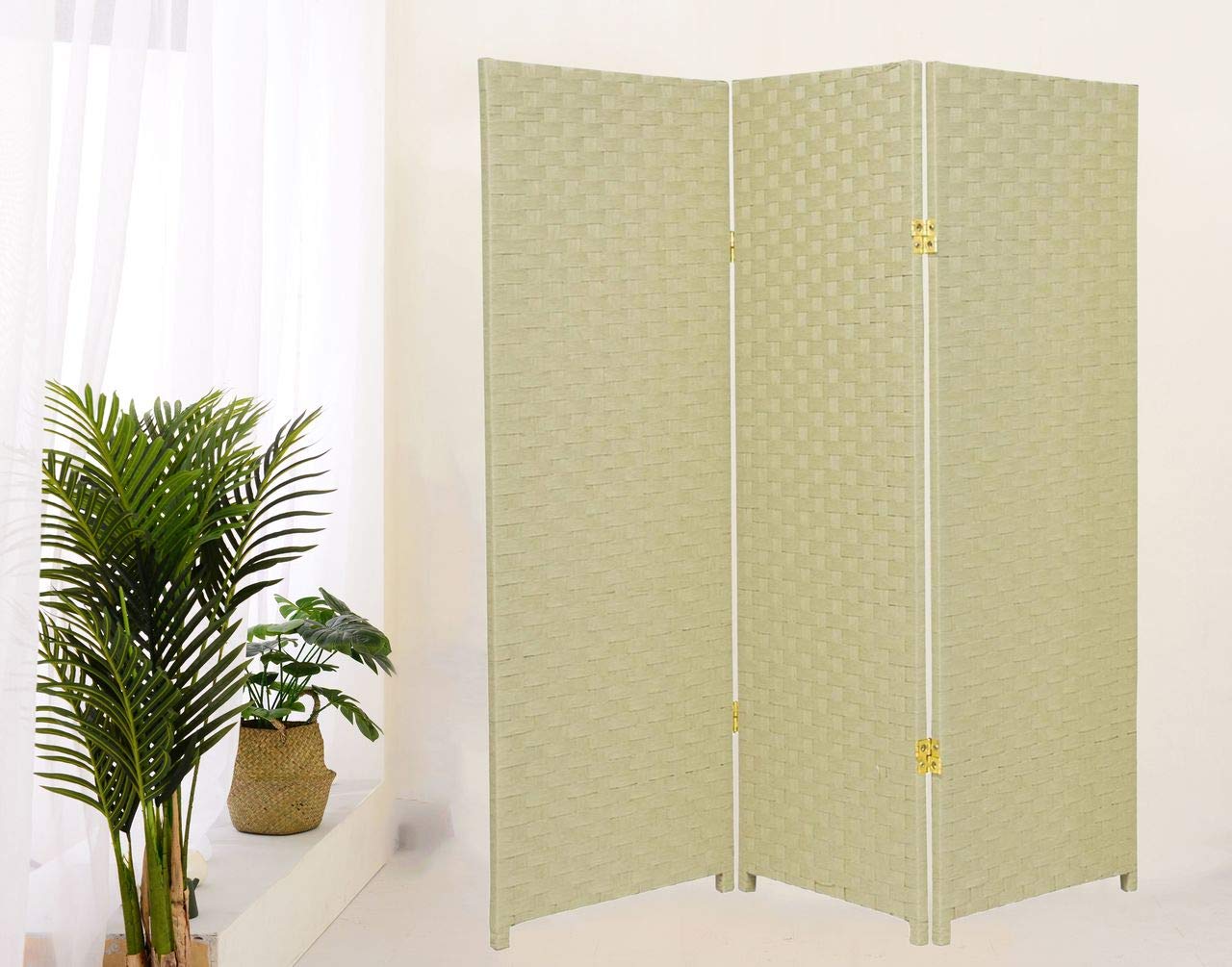 Legacy Decor Bamboo Woven Room Divider Screen - 3-Panel Ivory Privacy Partition for Home & Office - Perfect for Living Rooms, Bedrooms, and Studio Spaces