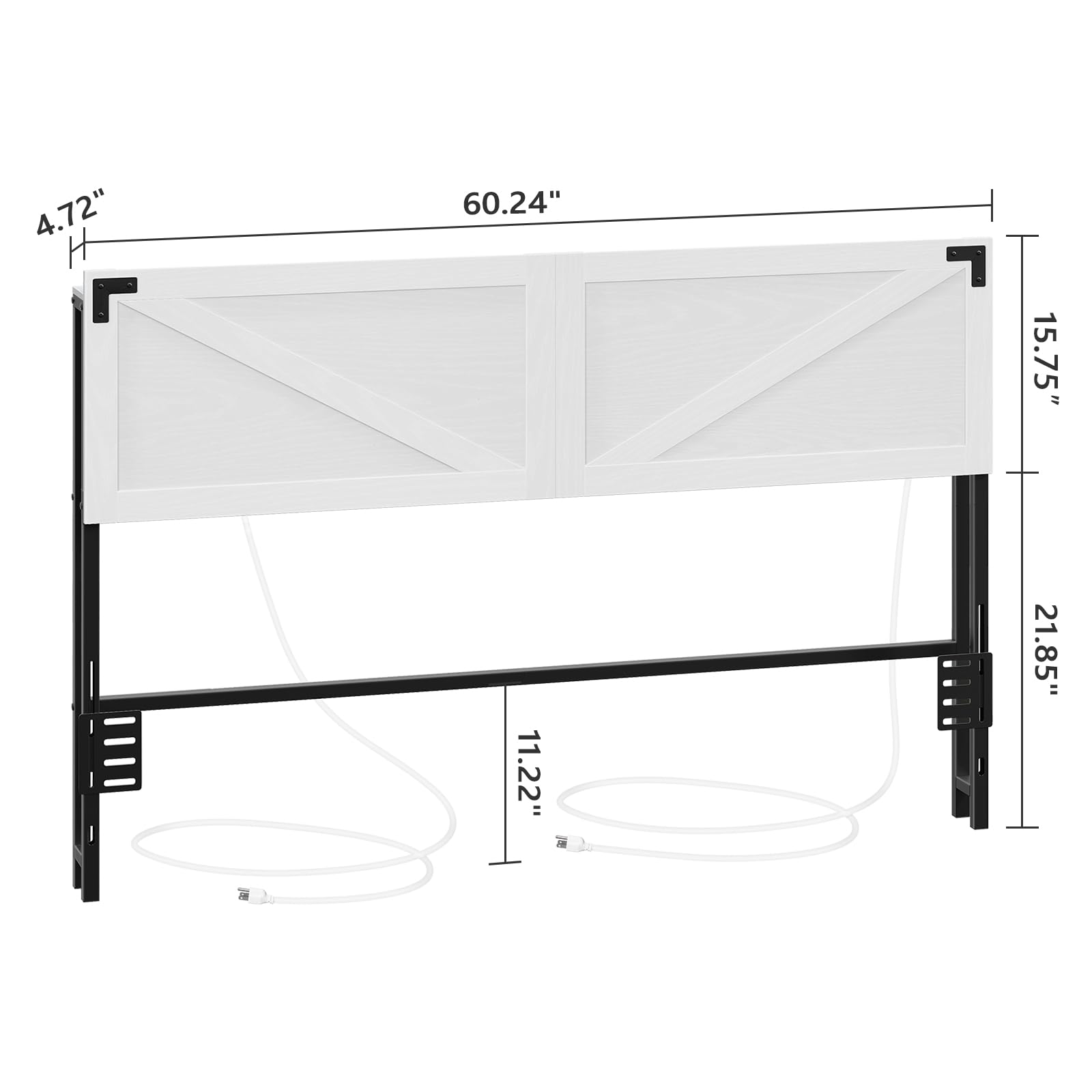 Queen Size Headboard with 2 Outlets & 4 USB Ports - Farmhouse Style LED Headboard with Secure Storage & Bed Frame Adapter - White & Black - Perfect for Bedroom Upgrade & Modern Farmhouse Decor