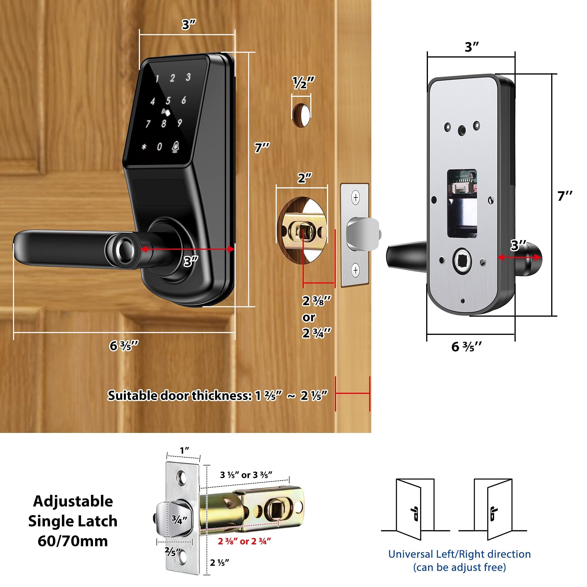 CATCHFACE A290 Smart Fingerprint Door Lock with TTLock App - Keyless Entry, 5-in-1 Security (Left Handle) - Perfect for Homes, Apartments & Offices | Secure Front Door & Back Door Access