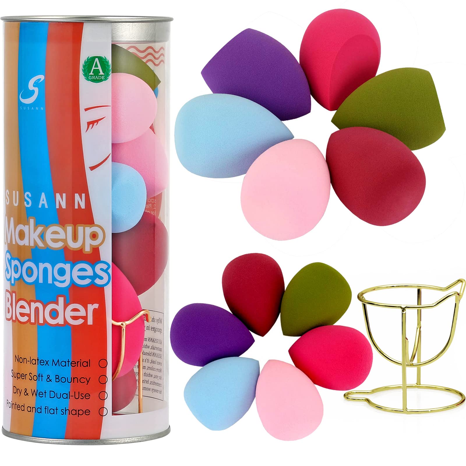 12pcs Makeup Sponge Blender Set with 1 Foundation Sponge Holder | Flawless Cosmetic Puff for Cream, Liquid & Powder | Perfect Gift for Women | Ideal for Daily Makeup, Travel & Professional Use