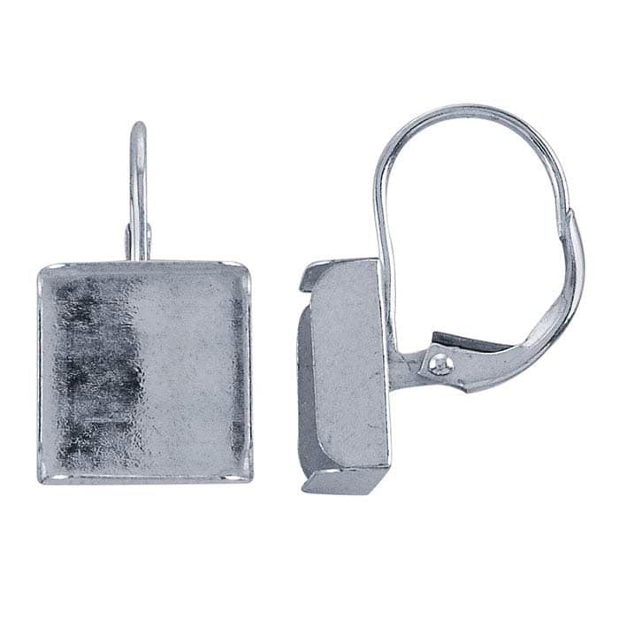 Sterling Silver Lever Back 10mm Square Cabochon Ear Wire Mountings - DIY Jewelry Making Supplies for Handmade Square Cabochon Earrings, Stud Earrings & Blank Settings - Perfect for Crafters, Jewelry Designers & Gift Making