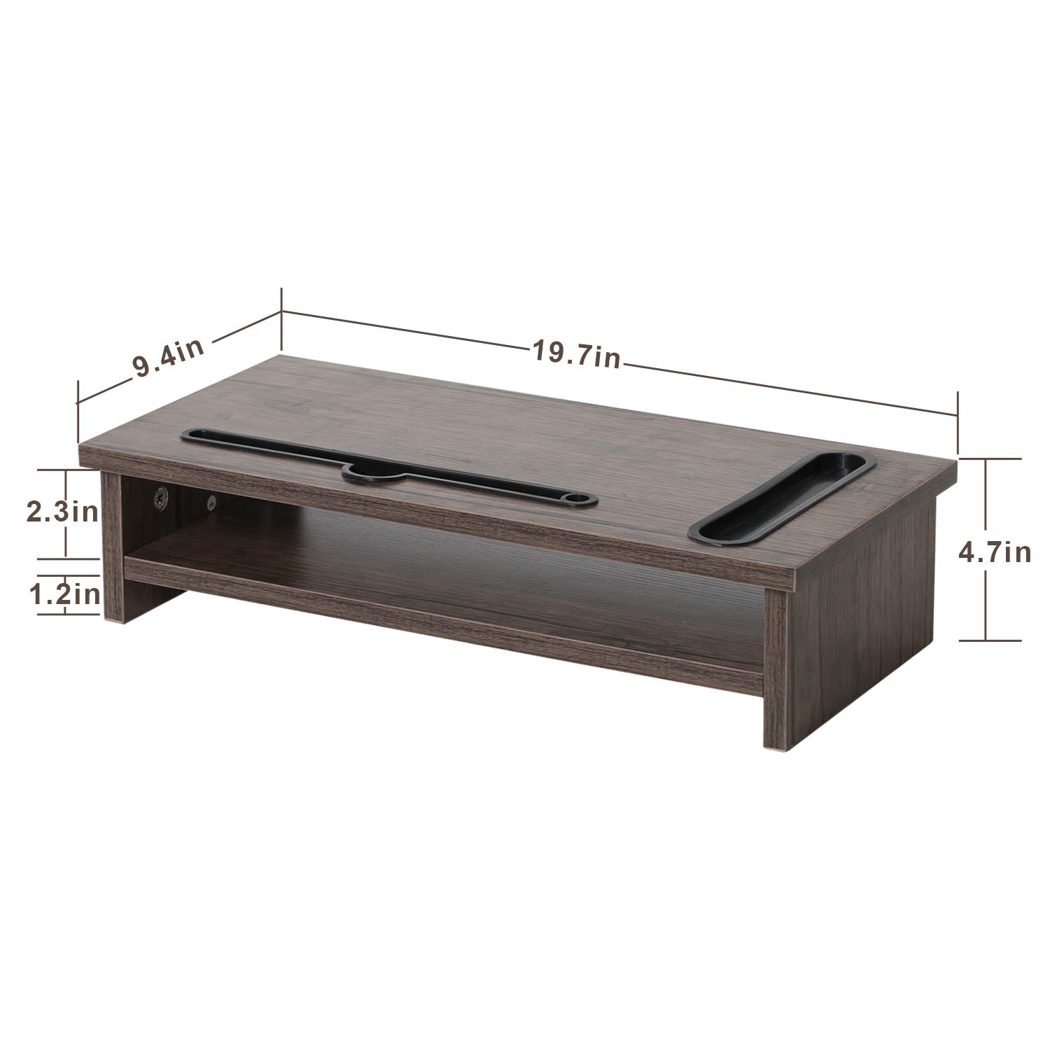 VECELO 2-Tier Wooden Monitor Stand Riser with Drawer & Cable Management - Desk Organizer for Computer, TV, Laptop, Printer & Phone Holder - Perfect for Home Office, Gaming Setup & Workspace Organization