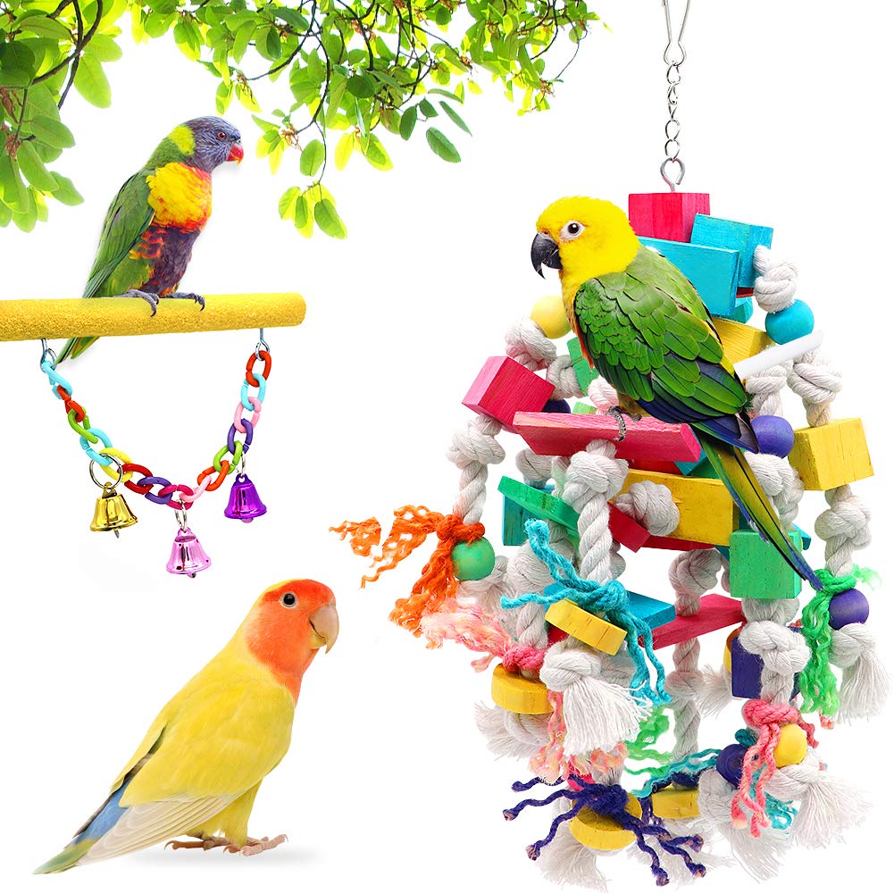 3 PCS Large Bird Swing Toys with Bells - Perfect for Small Macaws, Cockatoos, Alexandrine Parakeets, African Grey & Amazon Parrots - Fun Playtime & Exercise for Pet Birds