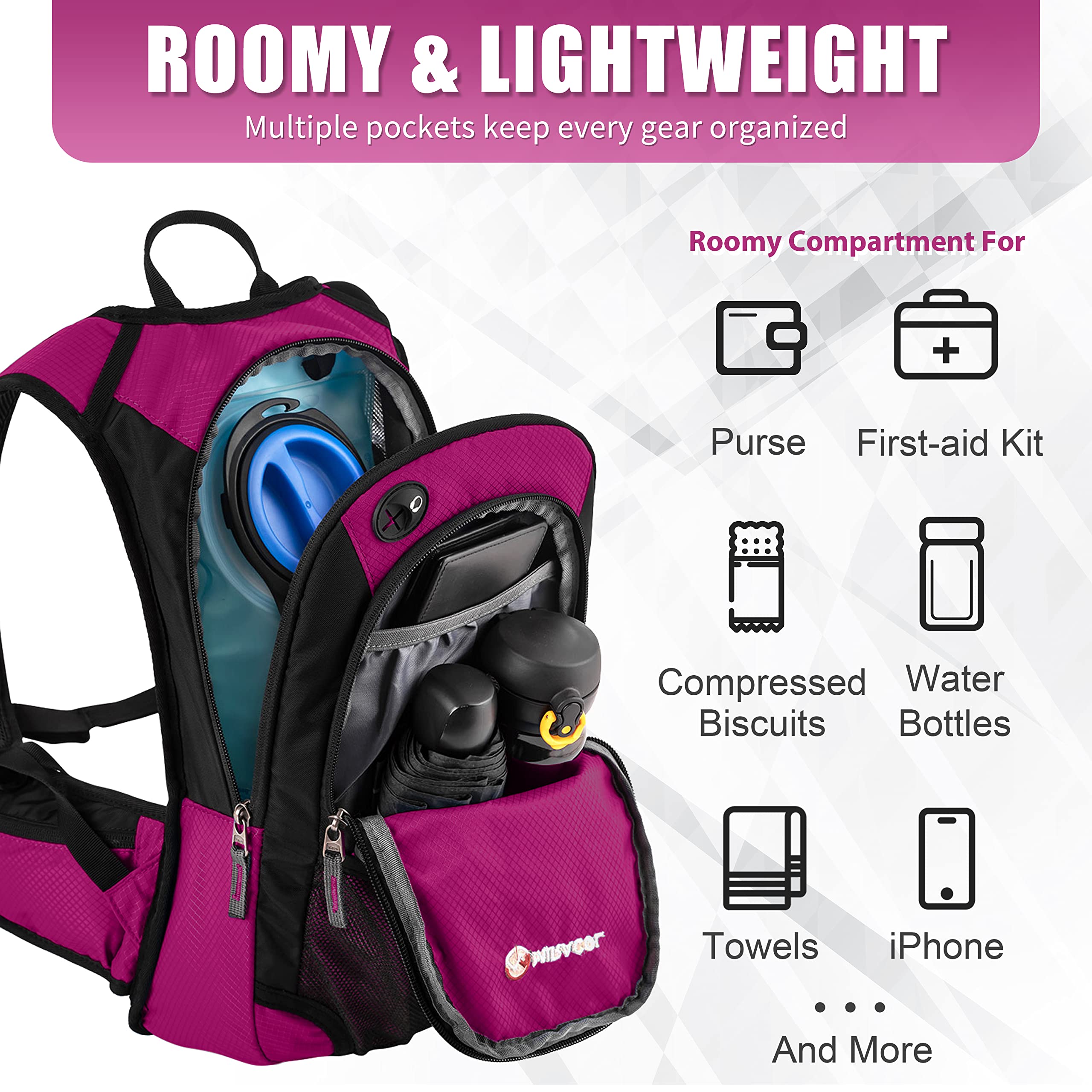 Miracol Insulated 2L Hydration Pack - Lightweight Hiking Water Backpack with Leak-Proof Bladder for Outdoor Adventures and Trail Running