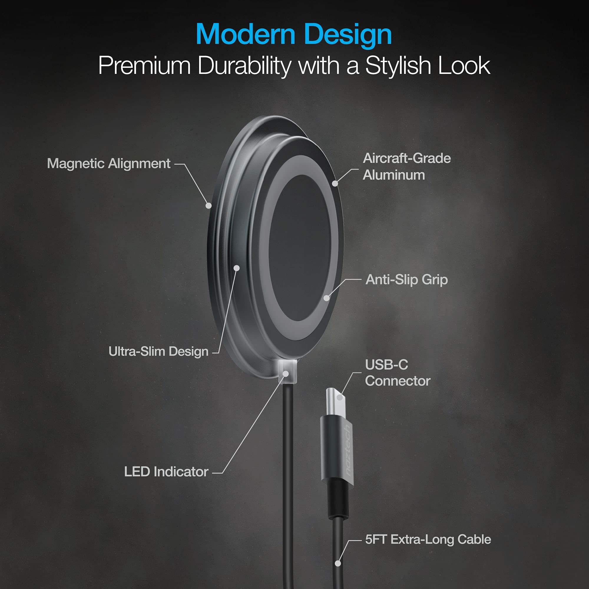 Magnetic 15W Fast Wireless Charger with USB-C - Universal MagSafe Charging Pad for iPhone 16/15/14/13, Samsung Galaxy S23/S22 & More - Portable Snap-on Design for Home, Office & Car Use [Black]