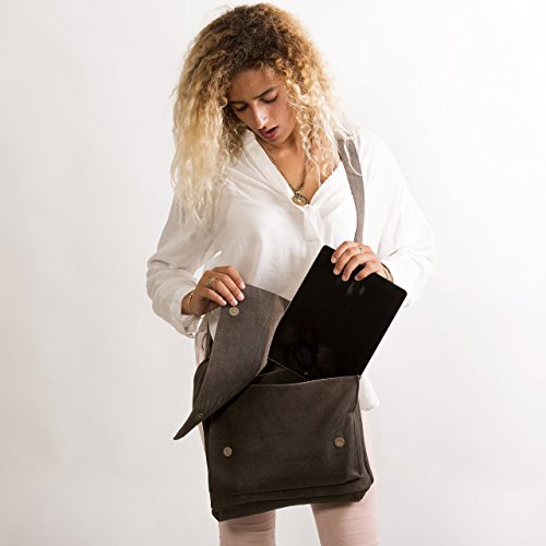 Stylish Gray Leather Messenger Bag for Women - Fits 11 Inch Laptop & MacBook - Handmade Distressed Shoulder Crossbody Bag - Perfect for Work, Travel & Everyday Use