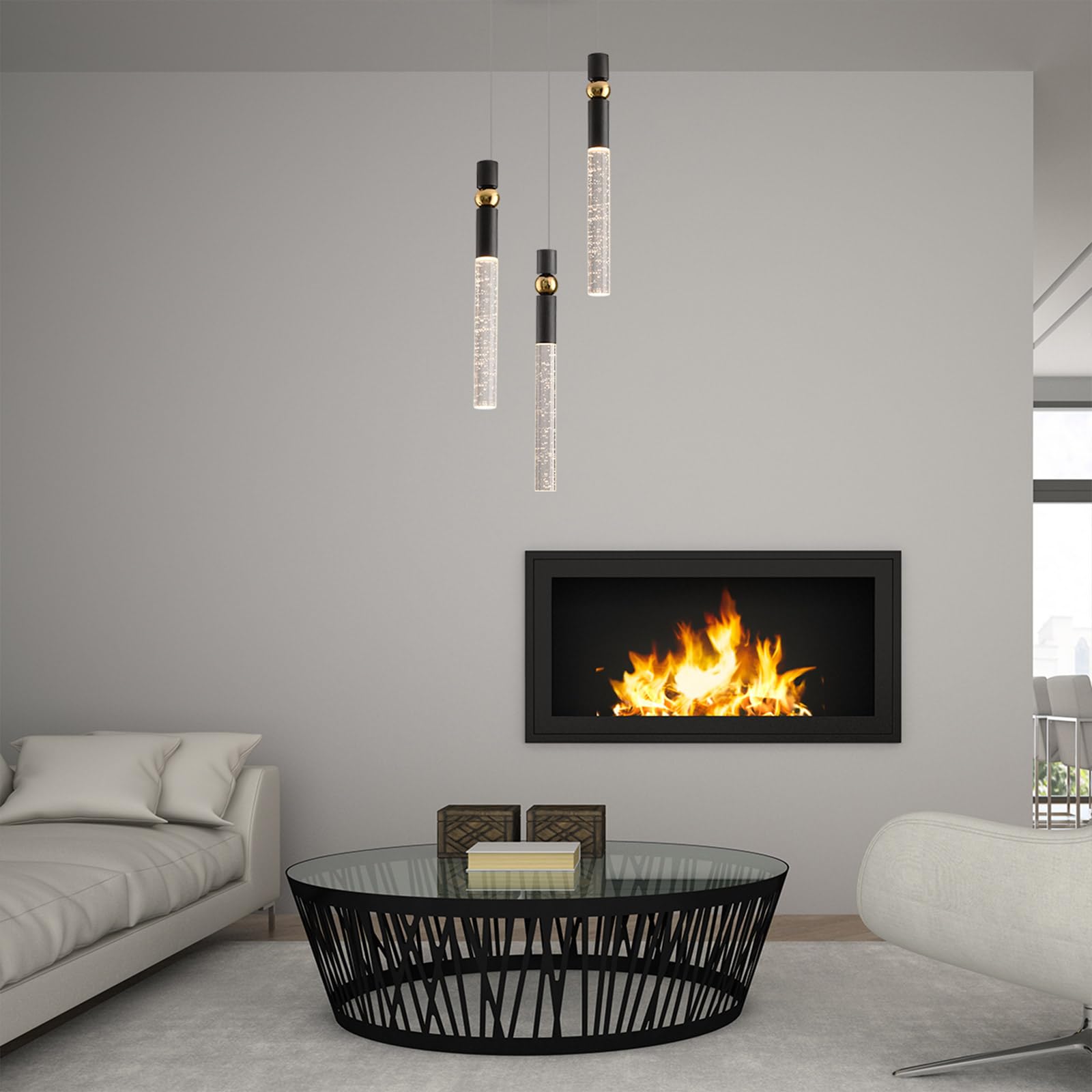 JoollySun Modern Crystal Pendant Light Fixture - 3-Light Cluster LED Chandelier for Kitchen Island, Dining Room, Bar Counter - Black Gold Finish | Elegant Lighting for Home & Restaurant Decor