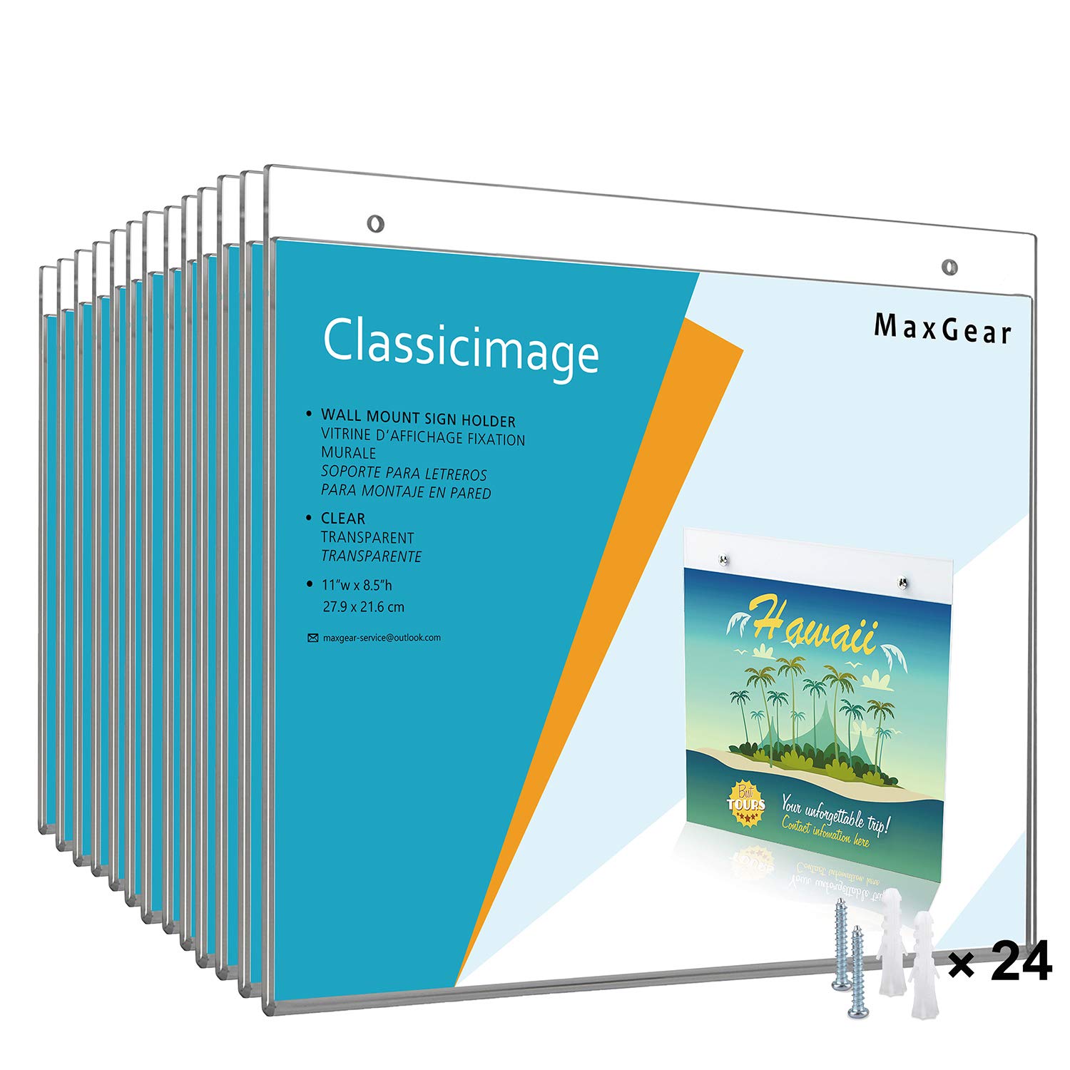 MaxGear 8.5x11 Clear Acrylic Wall Mount Sign Holder - Vertical & Landscape Display with 3M Adhesive & Screws - Perfect for Office, Home, Store, Restaurant Signs, Menus & Picture Frames