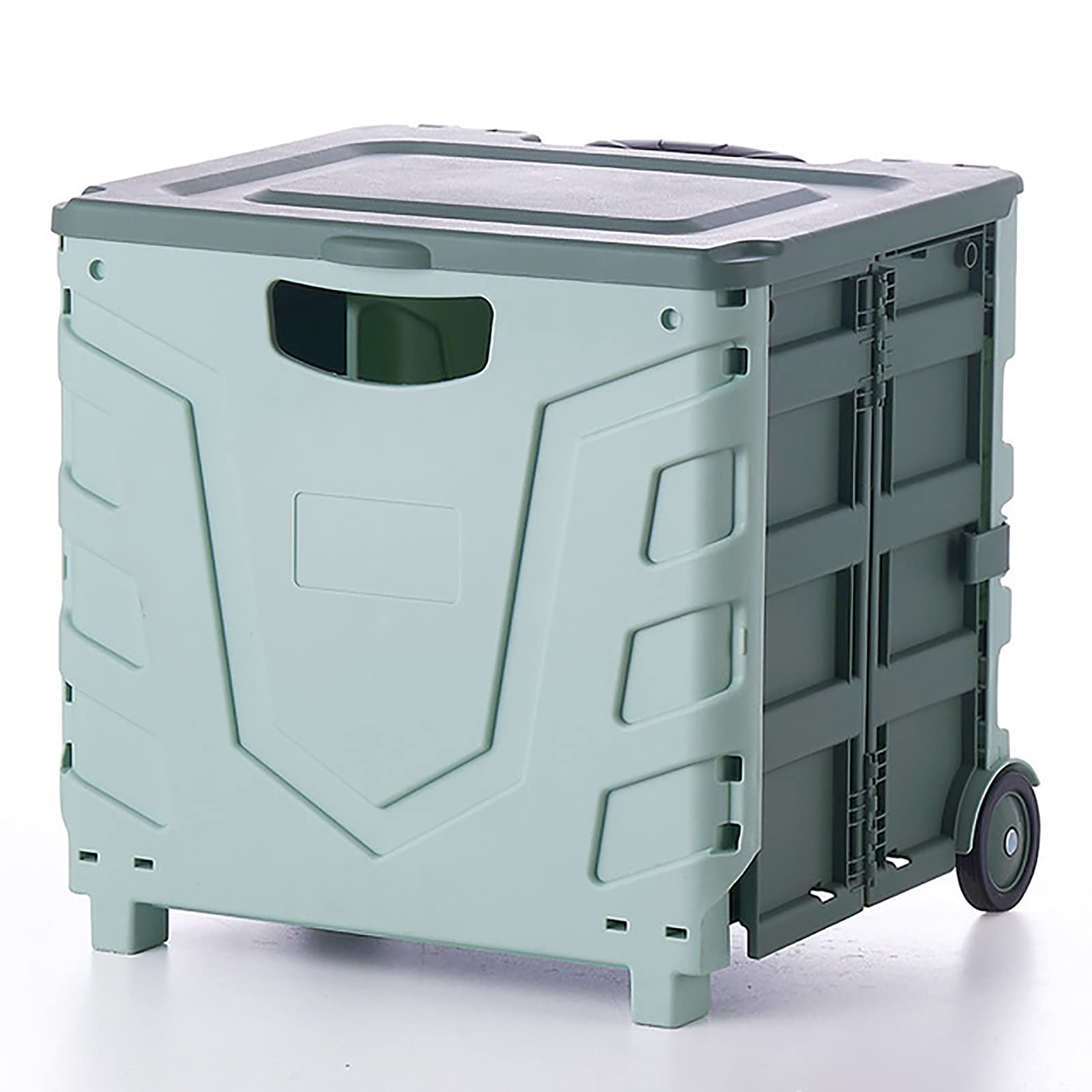 Collapsible Storage Bins with Lids - Heavy Duty Folding Utility Crates, 45L Trunk Organizer Box with Handles - Green (15.3x14.5x13.7 inches) - Perfect for Home, Garage, Closet & Car Storage Organization