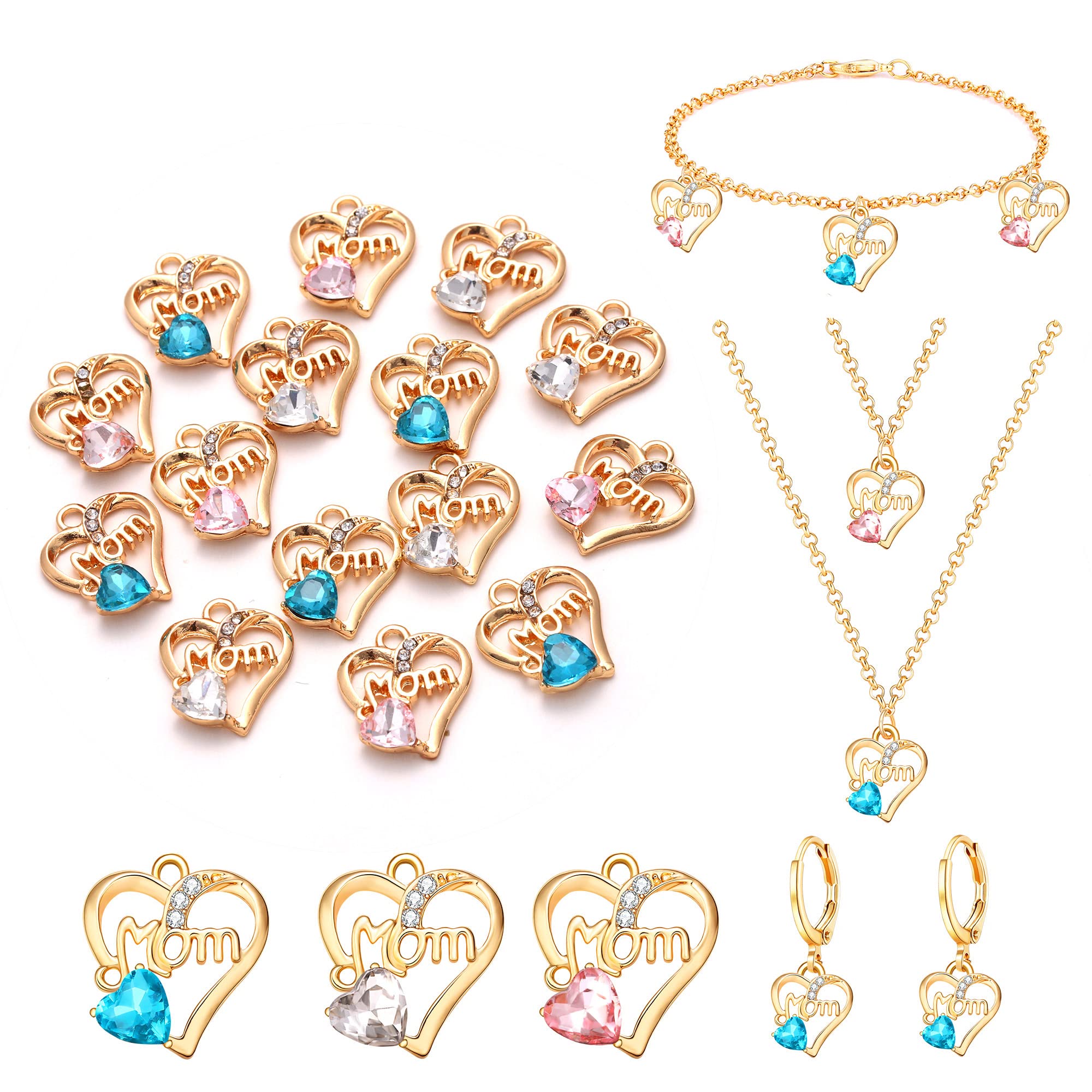 15PCS Mother’s Day Jewelry Making Charms - Rhinestone Heart Pendants for Necklace, Bracelet & Earrings - Perfect DIY Gift for Mom, Grandma & Loved Ones - Great for Mother's Day, Birthday & Anniversary Gifts