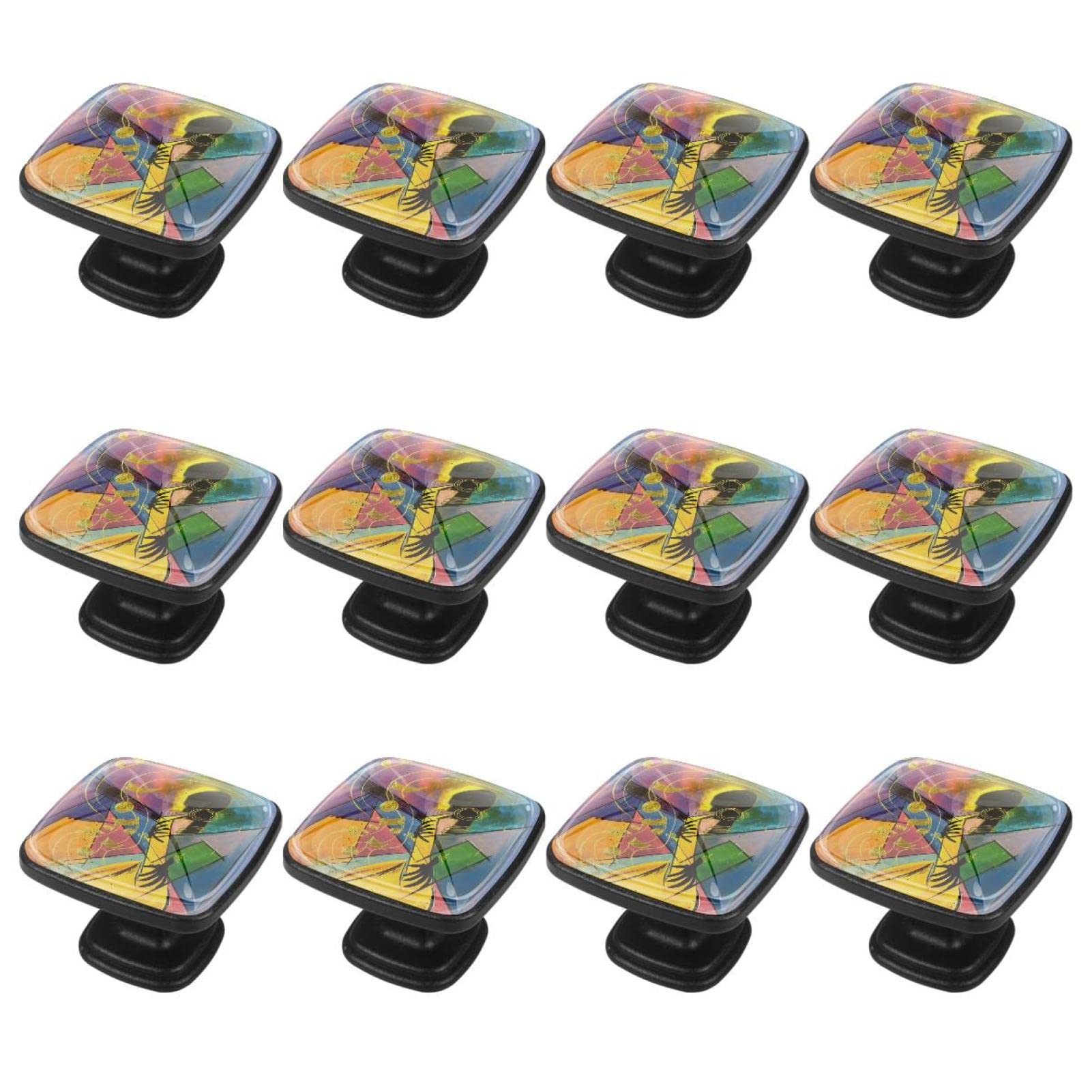 12Pcs Colorful Abstract Geometric Cabinet Handles & Drawer Knobs - Durable Dresser Hardware for Kitchen Cabinets, Bathroom Vanity & Furniture Upgrades