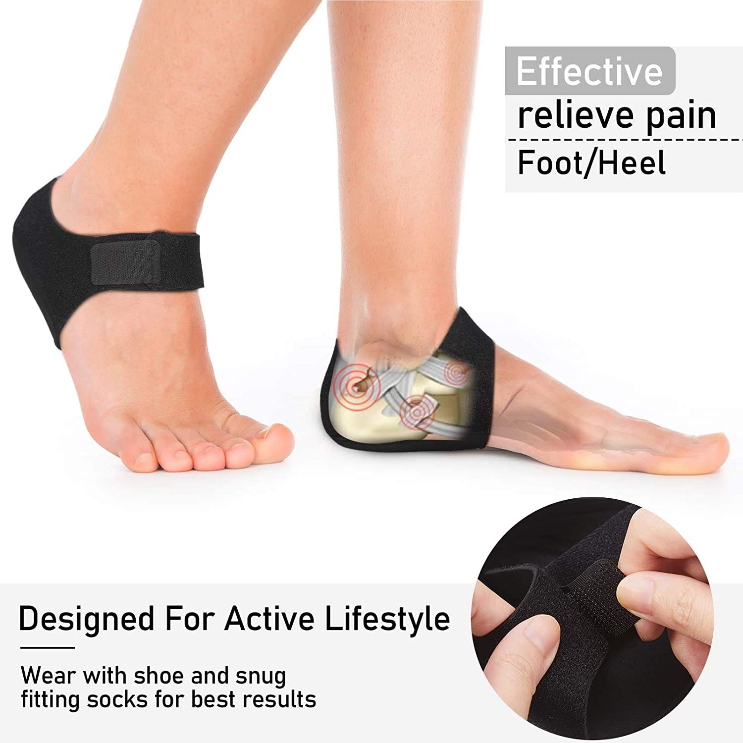 Plantar Fasciitis Heel Cups for Heel Pain Relief - Updated Support Sleeves for Men & Women (Black, Size M 5-8/W 6-9.5) - Ideal for Running, Walking, Work & Daily Comfort