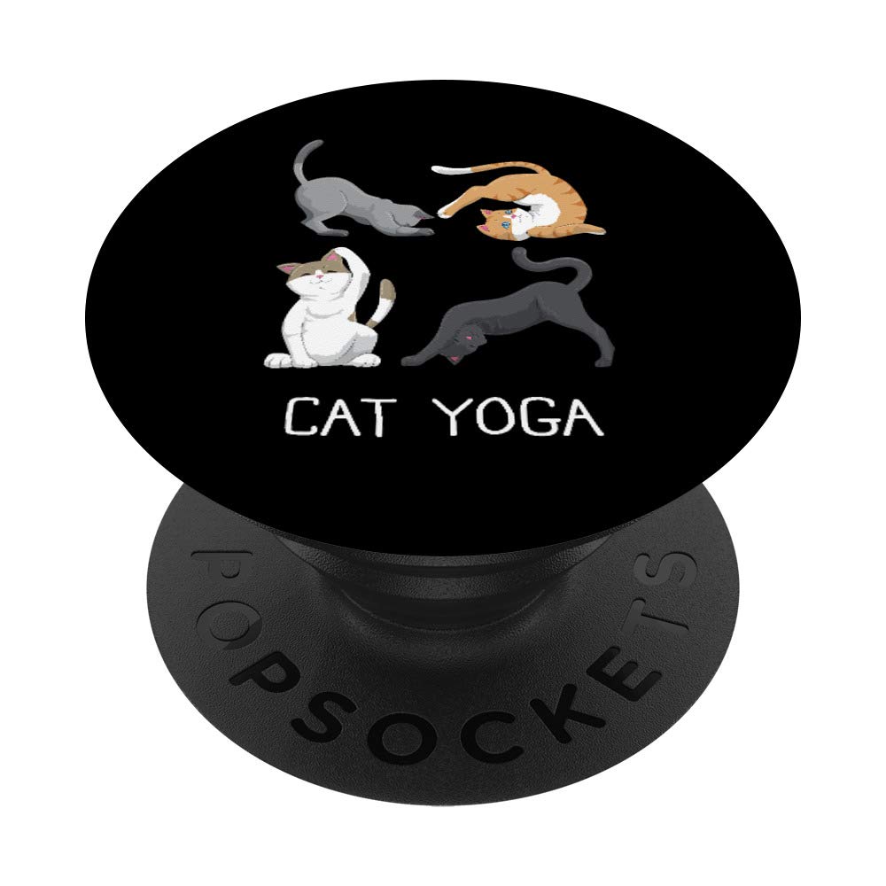 Cat Yoga Shirt for Women - Cute Cat Lover Gift & Cat Mom Tee - PopSockets Phone Grip and Stand for iPhone, Samsung, Tablets - Perfect for Yoga, Meditation & Cat Enthusiasts