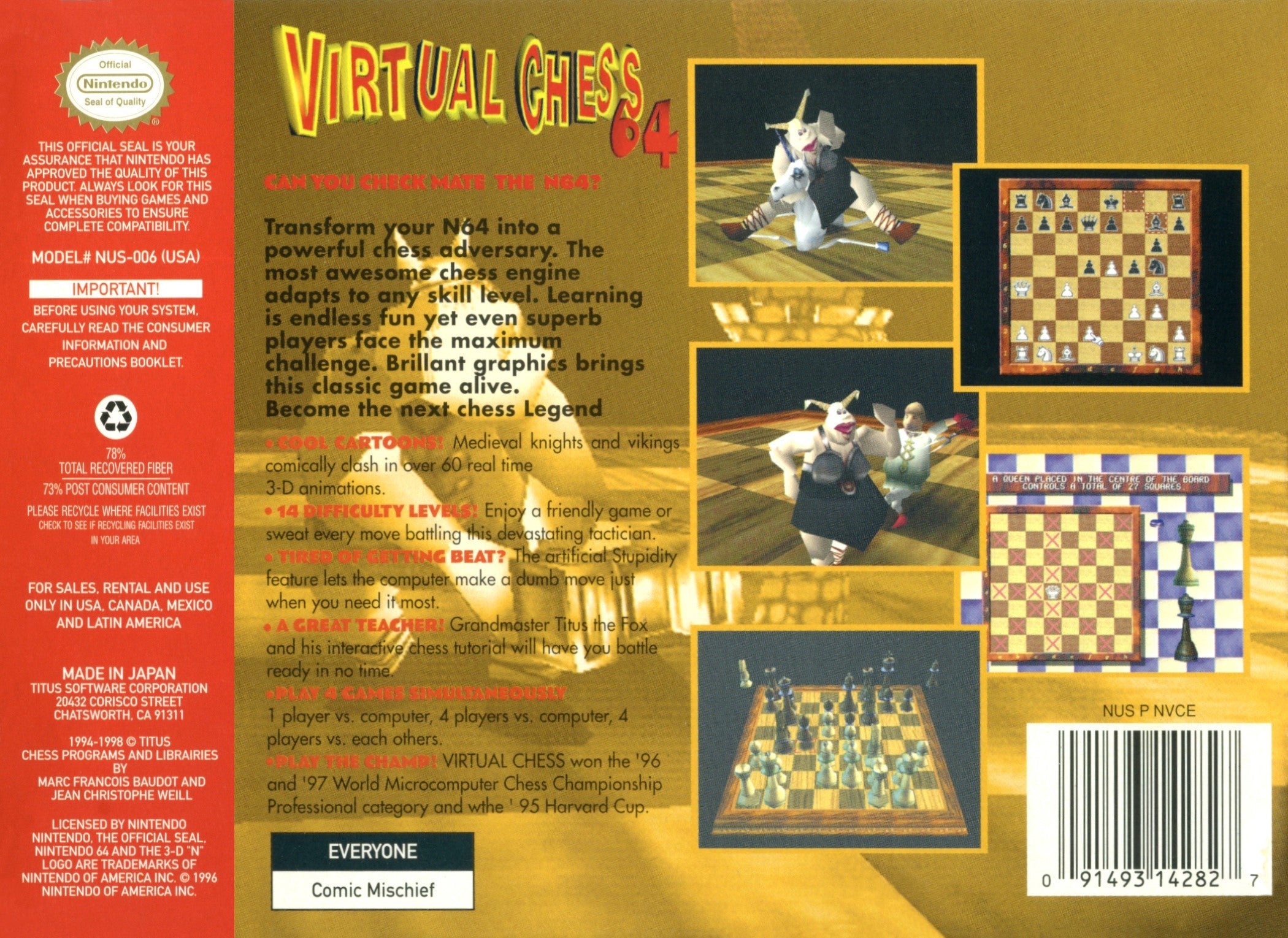Virtual Chess 64 - Classic Board Game for Adults & Kids - Portable Electronic Chess Set with 64 Levels - Perfect for Travel, Office & Family Game Night