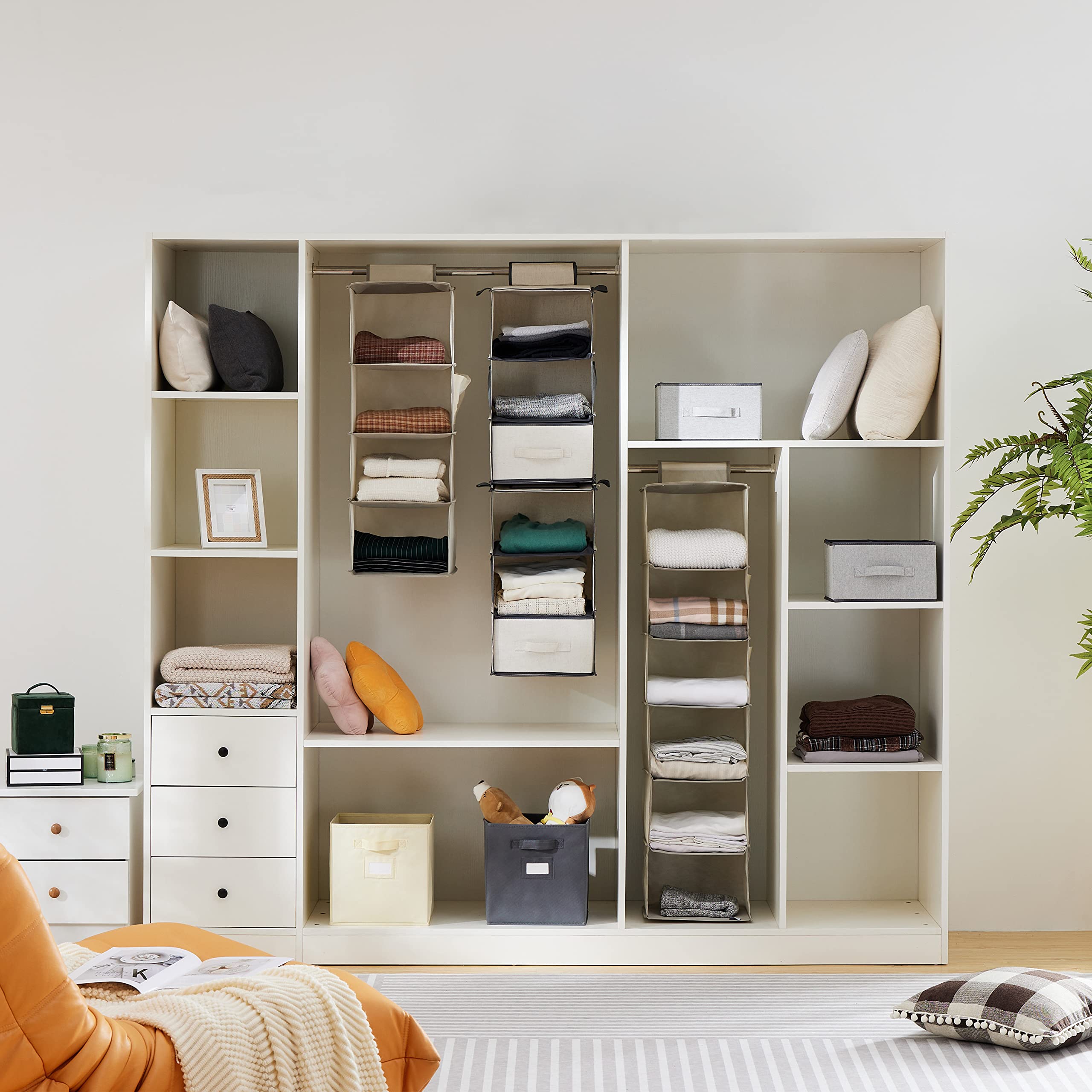 6-Shelf Hanging Closet Organizer & 3-Shelf Storage Shelves - Space Saving Closet Organizer for Bedroom, Bathroom, Nursery - Perfect for Clothes, Shoes, Toys & Accessories Storage