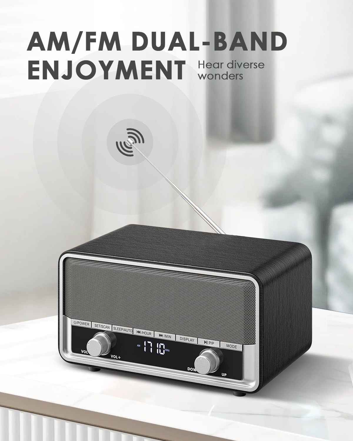 **Retro AM/FM Digital Alarm Clock Radio with Bluetooth Speaker - 40 Presets, LCD Display, Wall Plug-in - Perfect for Bedroom, Office & Gifts (Black)**