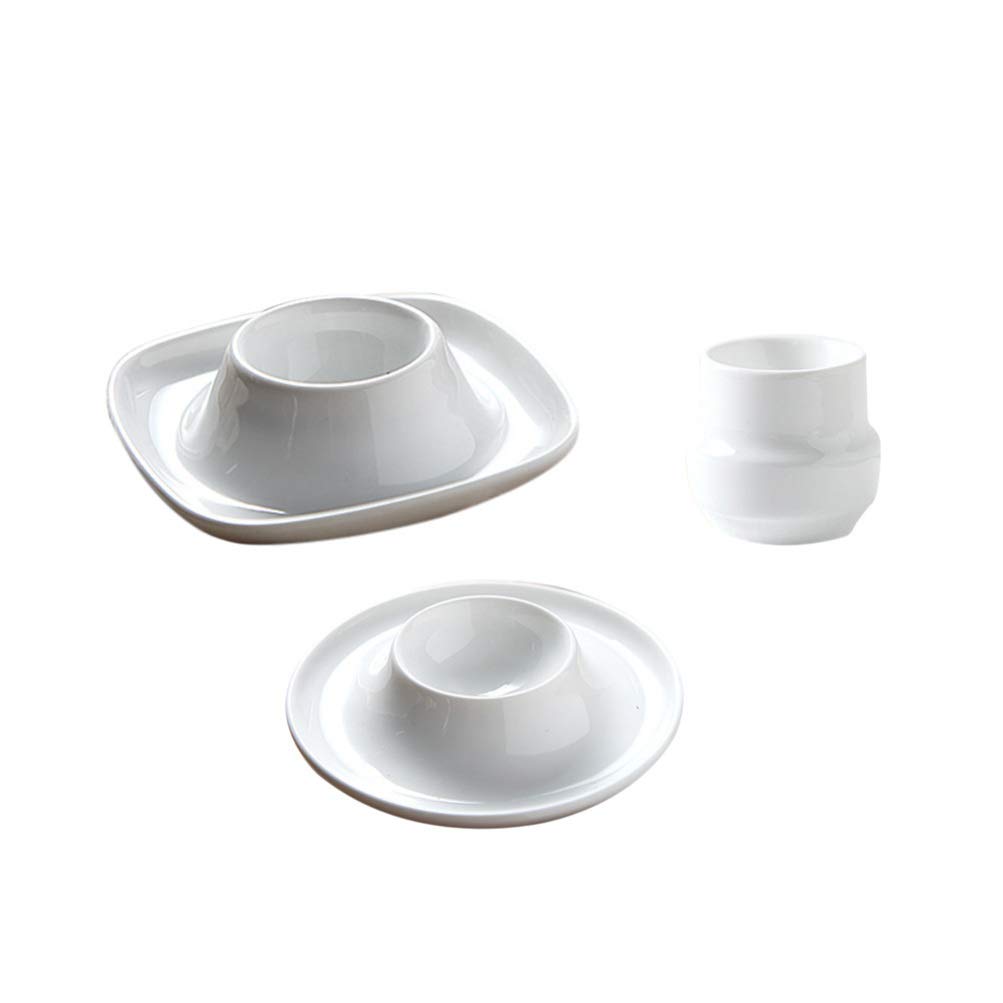 Hemoton 4-Piece Ceramic Egg Plate Set - Porcelain Egg Cups, Breakfast Egg Stand & Storage Rack - White Tableware for Restaurants, Home Dining & Brunch Scenes