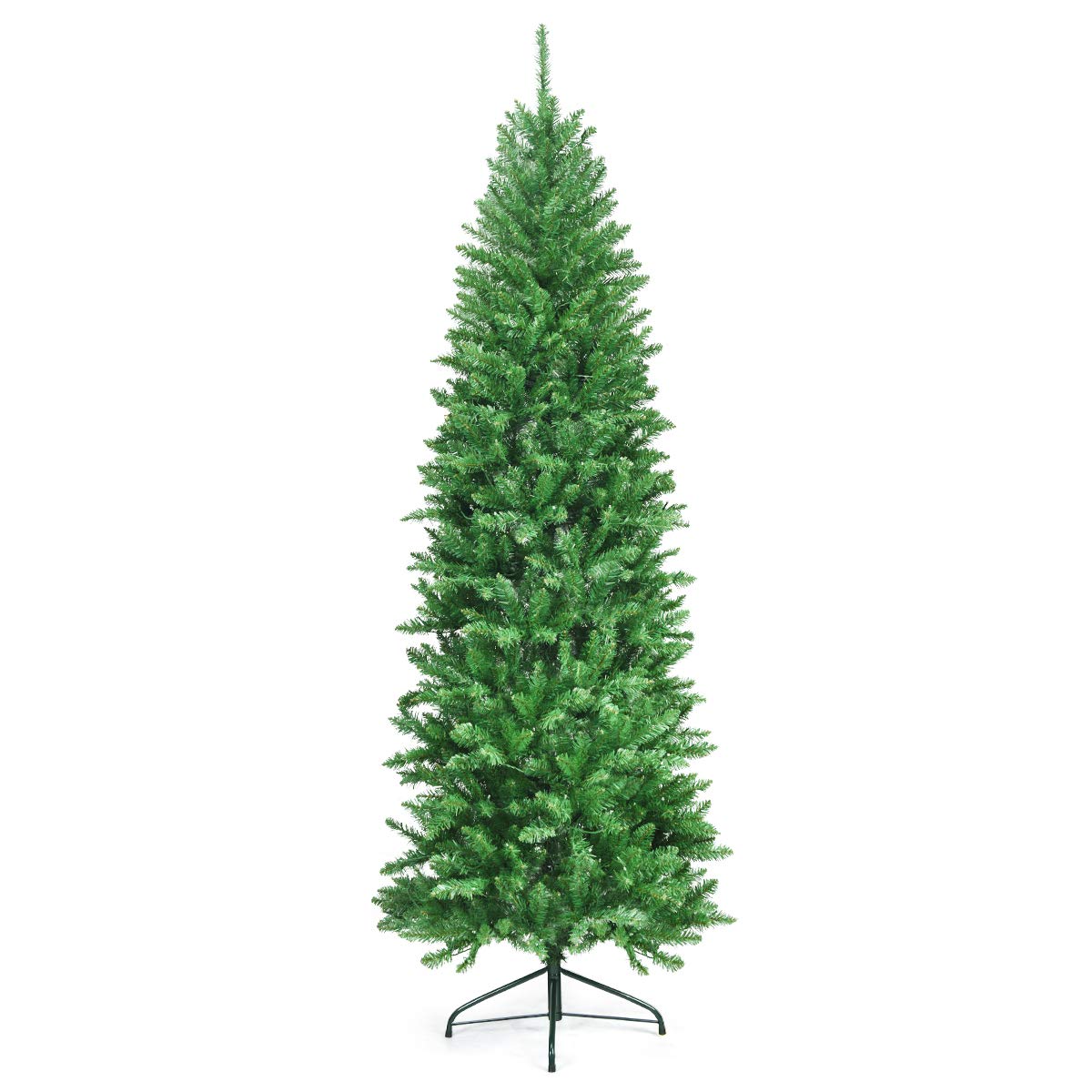 7FT Pre-Lit Artificial Pencil Christmas Tree with 350 Warm White LED Lights - 995 Branch Tips, Foldable Metal Stand - Perfect for Home, Office & Holiday Decorations