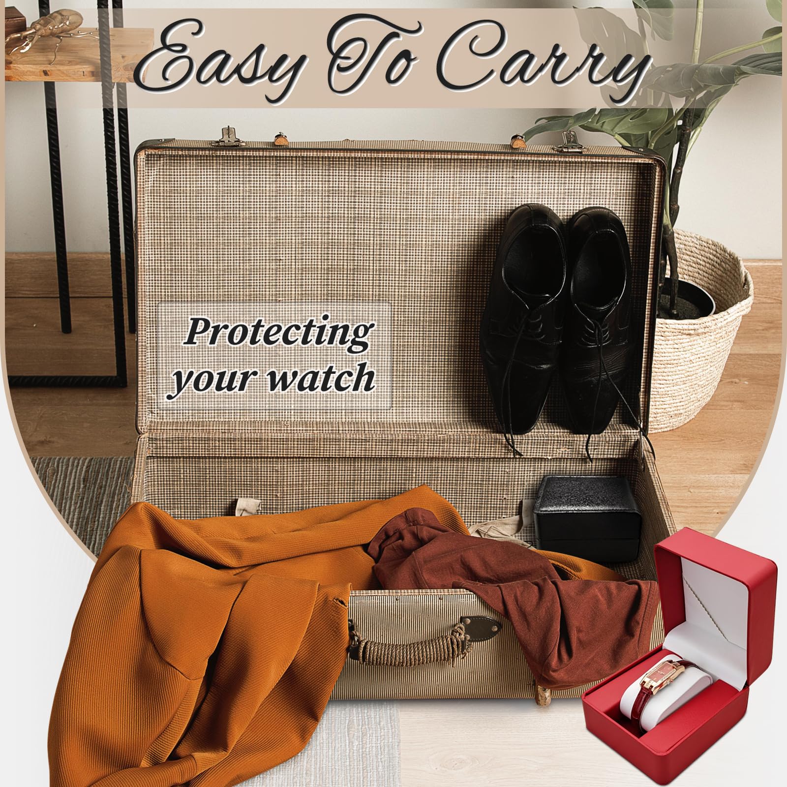 Premium PU Leather Watch Box - Single Watch Display Case with Detachable Pillow for Men & Women | Portable Watch Storage Organizer | Perfect for Travel, Gift & Jewelry Collection (Red)