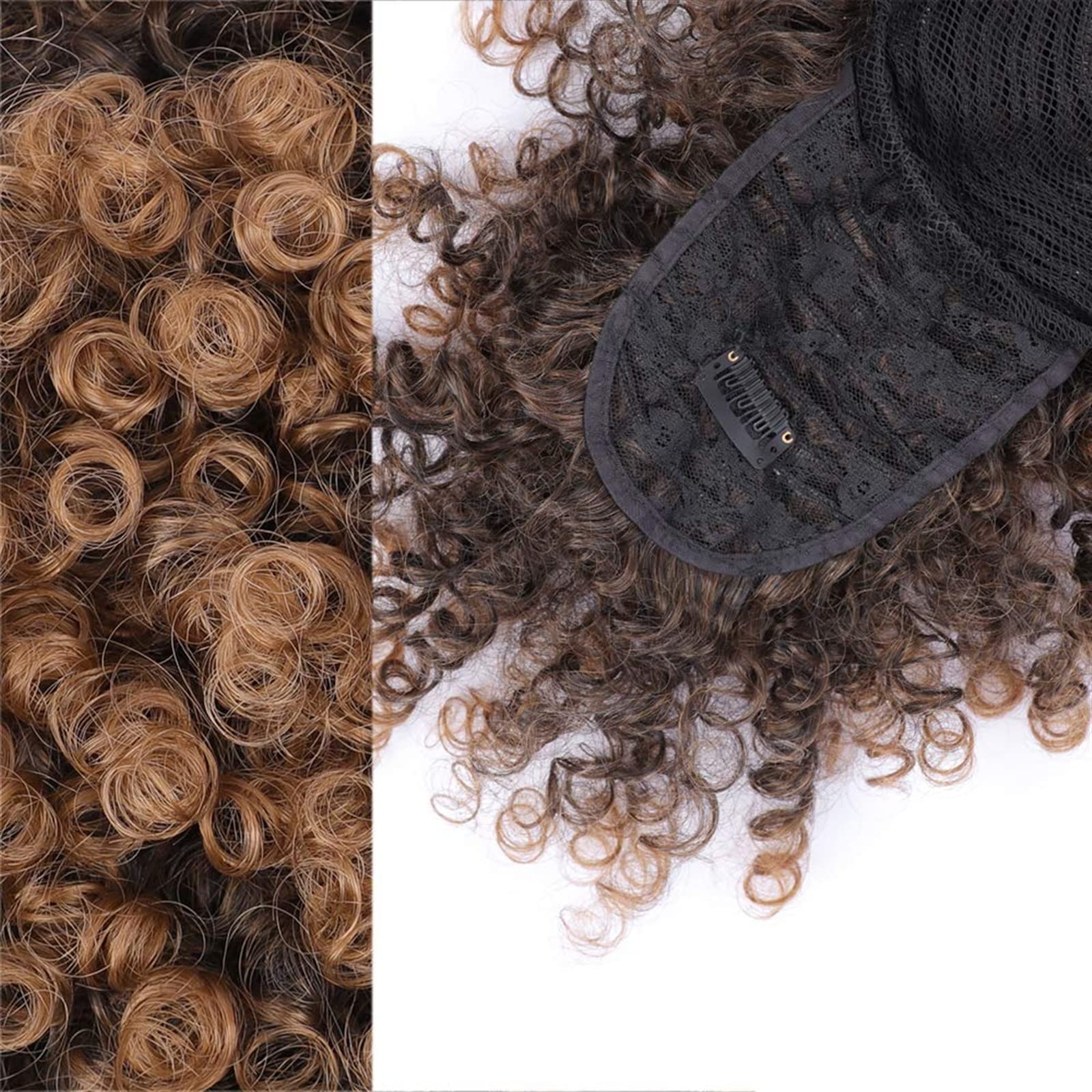 Afro High Puff Synthetic Hair Bun with Bangs - Kinky Curly Drawstring Ponytail Extension for Black Women | Clip-in Chignon for Natural Hairstyles | Perfect for Protective Styling, Everyday Wear & Special Occasions