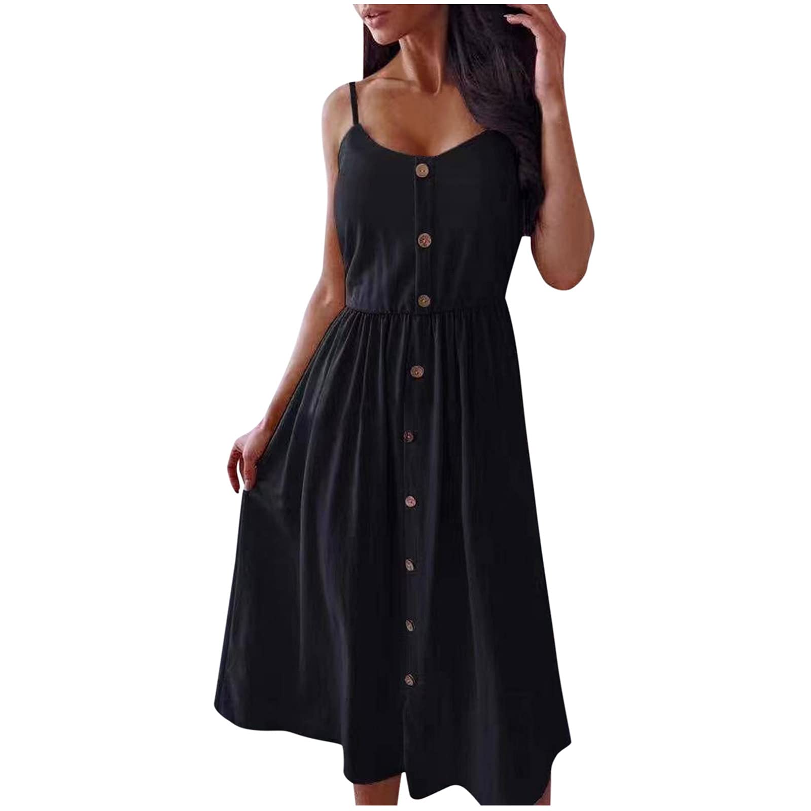 Women's Summer Linen Dress - Casual A-Line Midi Beach Dress with Camisole & Long Sleeve Options | Perfect for Vacations, Date Nights & Outdoor Events