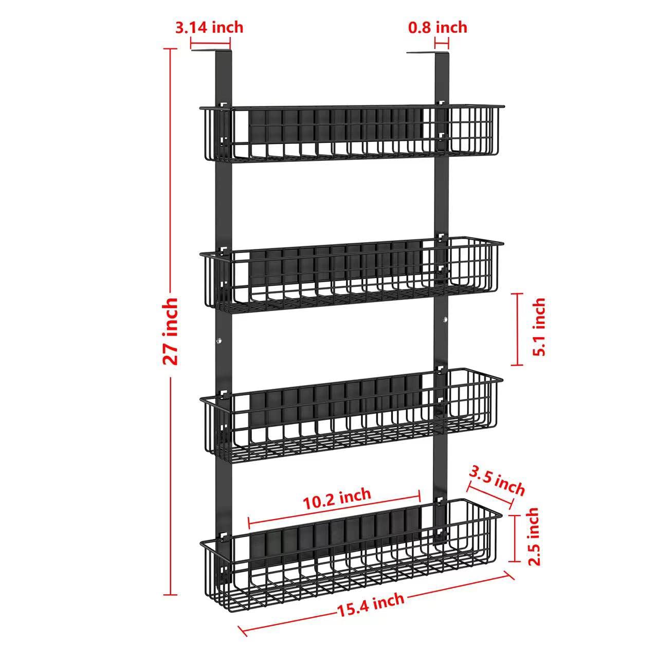 4 Tier Magnetic Spice Rack Organizer - Strong Refrigerator Spice Shelf with Utility Hooks for Kitchen Storage - Holds Seasoning Bottles, Plastic Wraps & Garbage Bags - Perfect for Pantry, Fridge & Small Space Organization (Black)