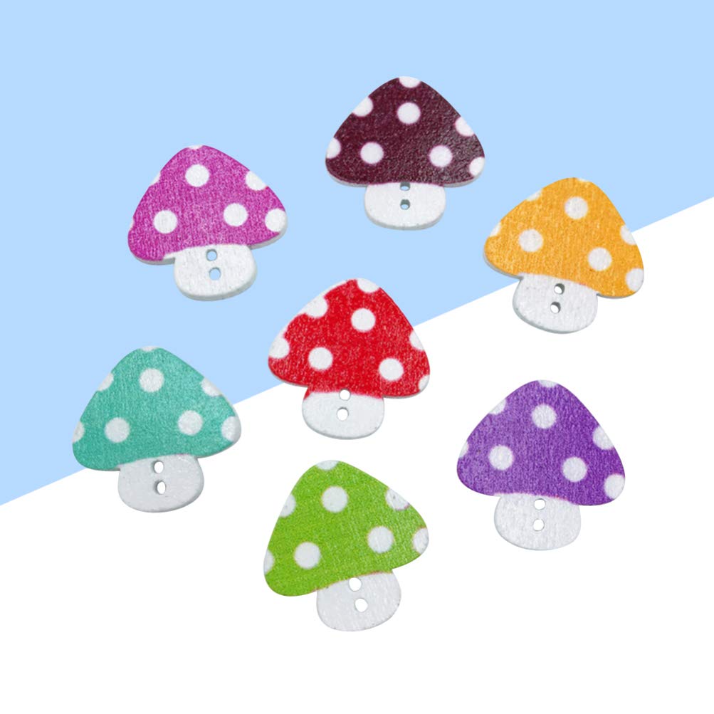 SUPVOX 50pcs Wooden Cartoon Mushroom Buttons for DIY Sewing, Clothing Embellishment, Scrapbooking - 23mm Mixed Color Buttons for Jeans, Blouses & Crafts - Perfect for DIY Projects, Kids Clothing & Handmade Gifts