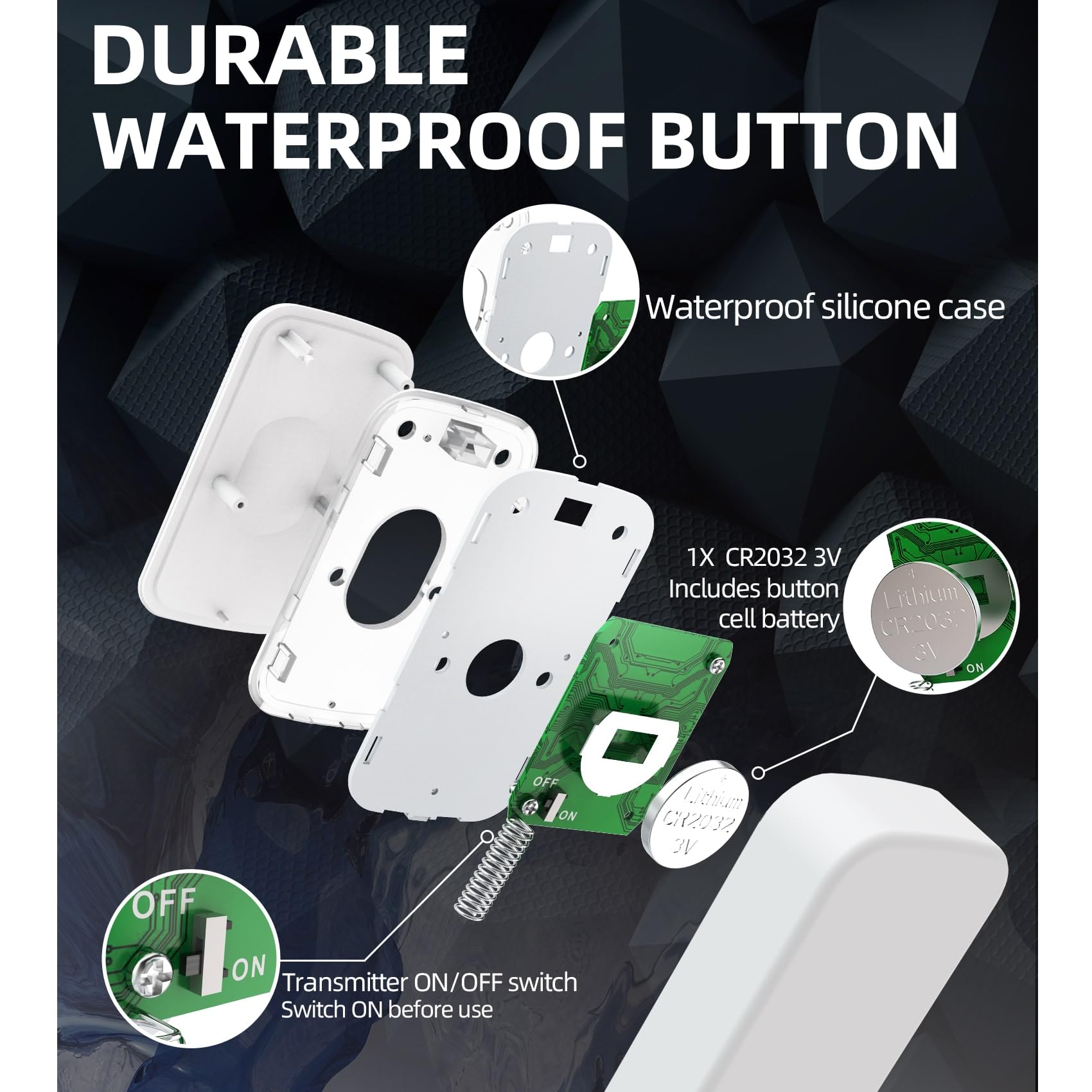 Wireless Doorbell with 36 Melodies & LED Light - 1200ft Range, Battery Operated, Portable Chime for Home, Office, Hearing Impaired - Easy Installation & Adjustable Volume (1 Button + 1 Receiver, White) - Perfect for Apartments, Houses, Elderly & People with Disabilities