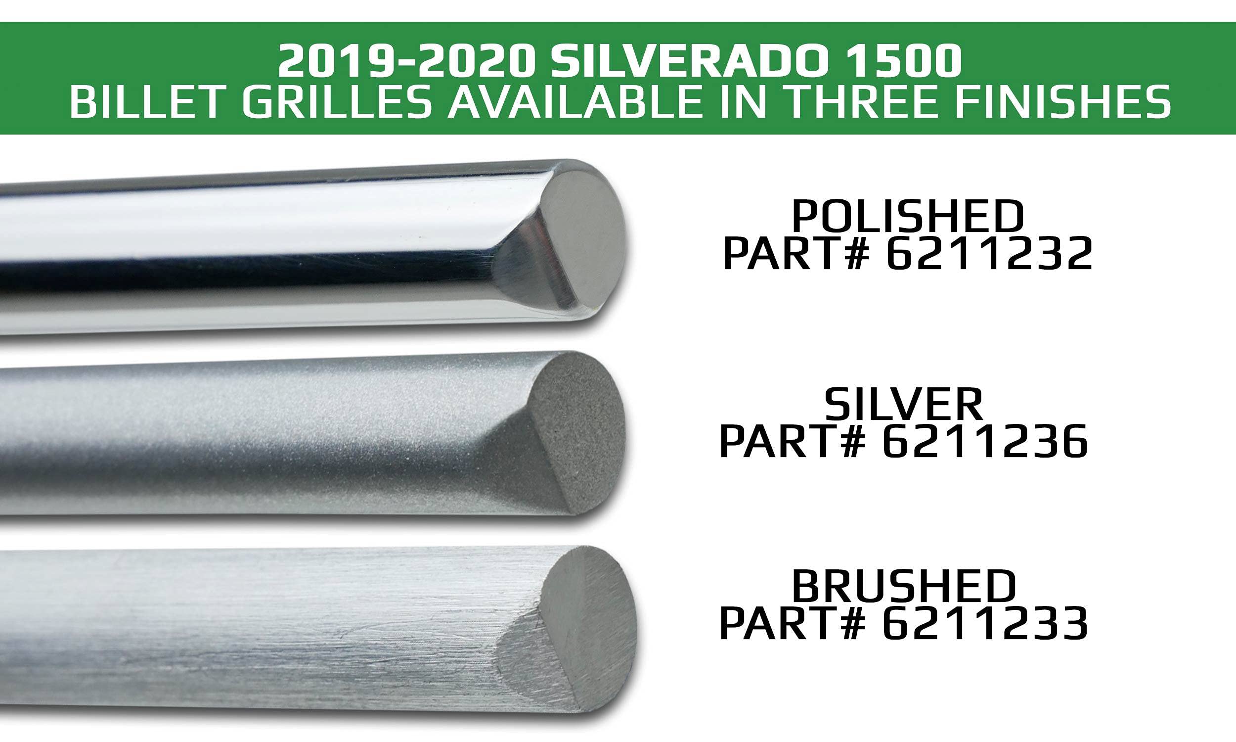 2019-2022 Chevy Silverado 1500 Trail Boss RST LT Billet Grille - Brushed Horizontal Round 4-Piece Overlay (PN#6211233) | Fits Non-Camera Models | Upgrade Your Truck's Front End Style