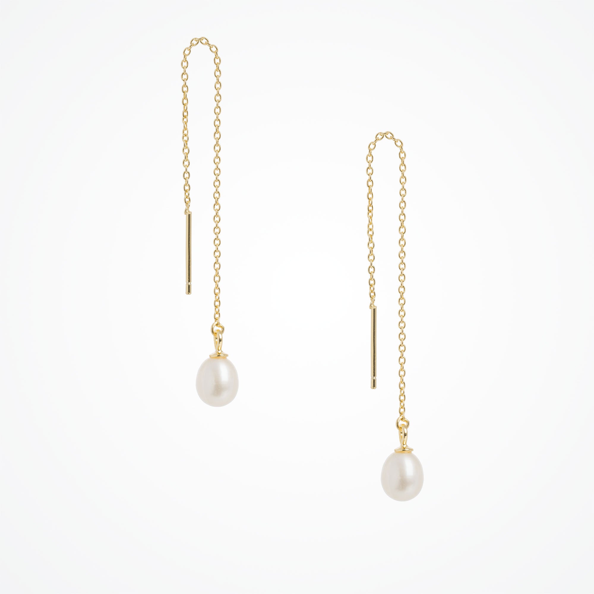 Freshwater Pearl Drop Gold Chain Threader Earrings – Elegant Dangling Jewelry for Women, Perfect for Weddings, Parties & Everyday Wear