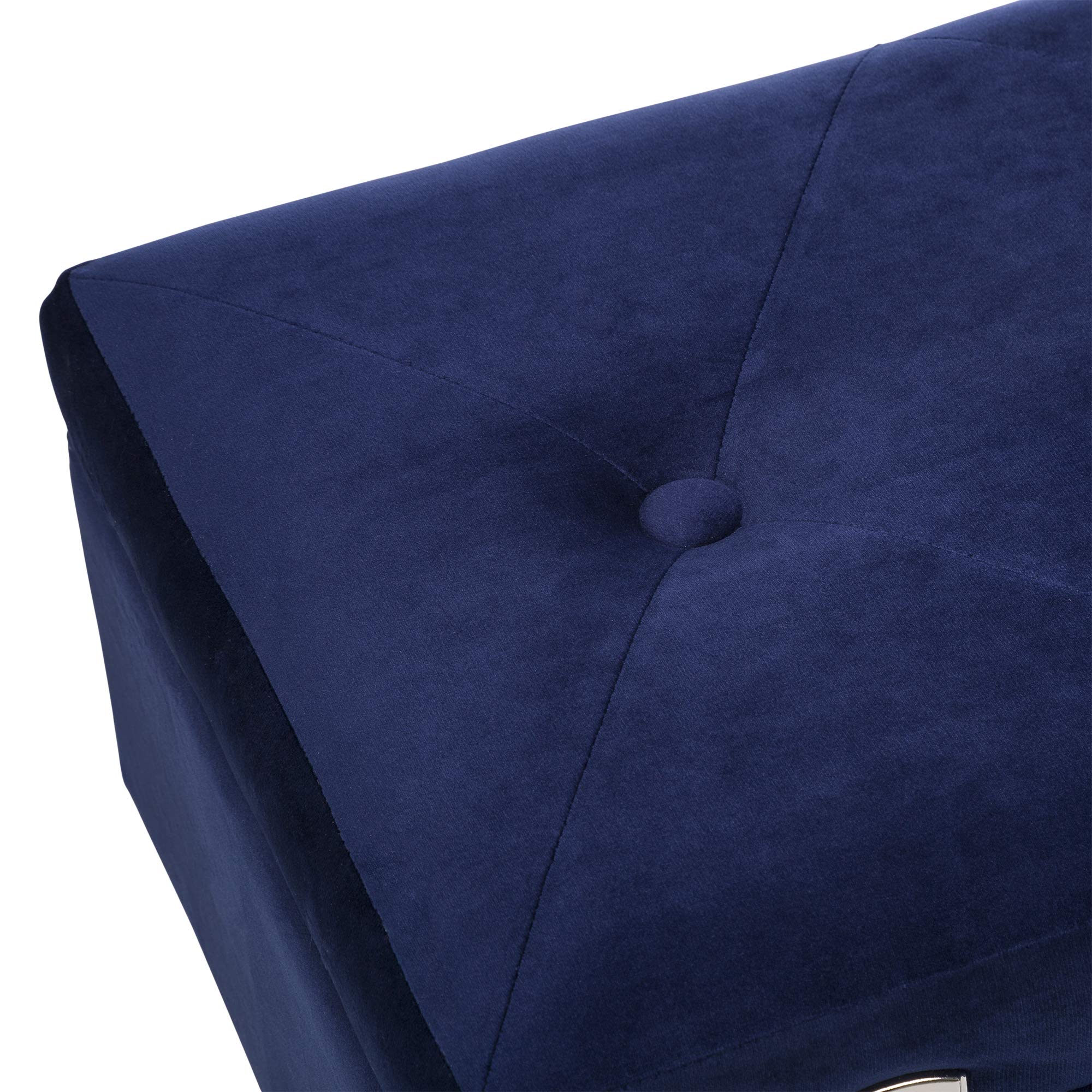 Glitzhome Navy Blue Velvet Upholstered Storage Ottoman Footstool with Removable Wood Legs - 19.75