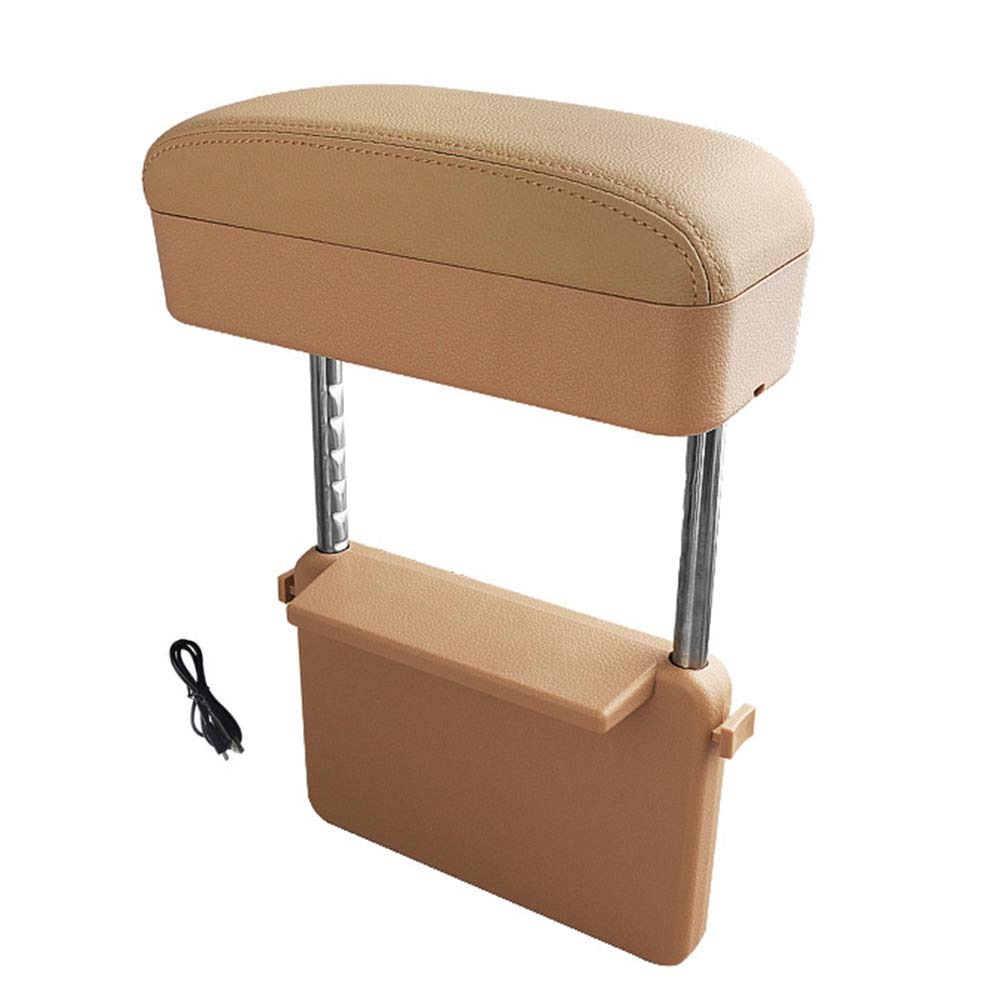 Premium PU Leather Car Armrest Organizer with Wireless Charger - Multifunctional Center Console Storage Box for Vehicles - Beige | Perfect for Road Trips, Commuting & Daily Car Organization