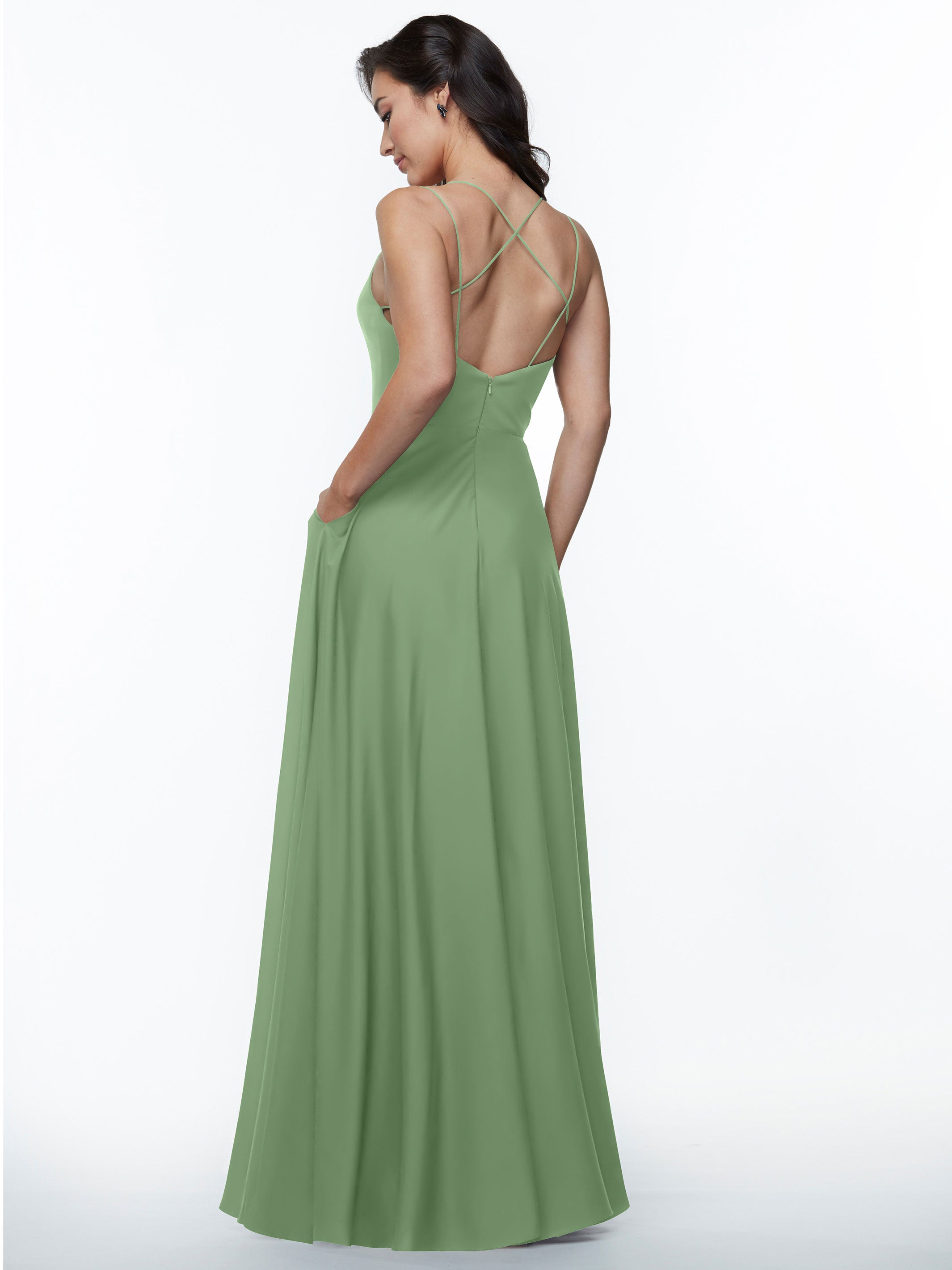 Elegant 83024 Stretch Chiffon A-Line Bridesmaid Dress with Pockets - Perfect for Weddings, Parties & Formal Events - Comfortable & Stylish Plus Size Option Available