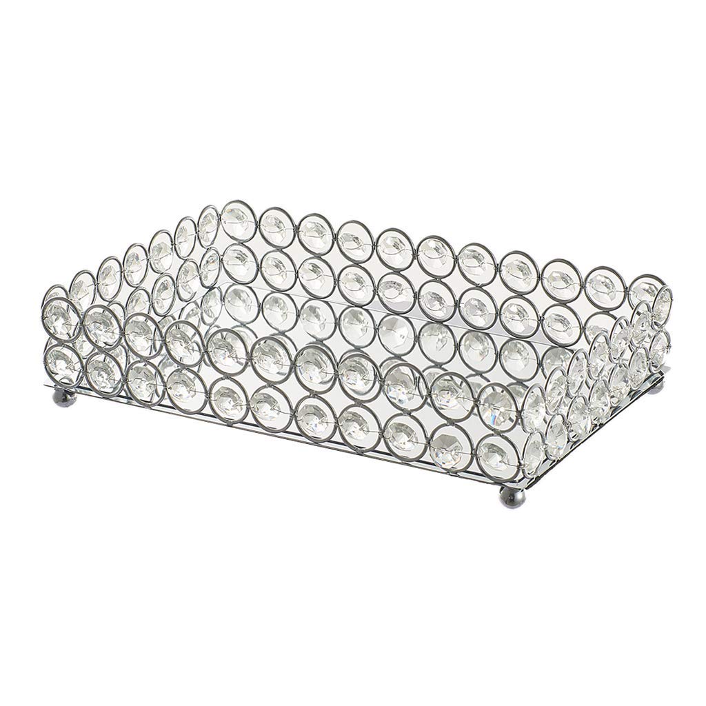 Mirrored Vanity Tray - Crystal Jewelry Organizer & Makeup Display (25x15x5cm) - Perfect for Wedding Decor, Bathroom Storage, and Dressing Table Organization