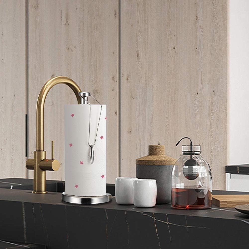 Stainless Steel Paper Towel Holder - One-Handed Tear Kitchen Towel Dispenser Rack for Countertop & Dining Table | Perfect for Easy Access While Cooking & Cleaning