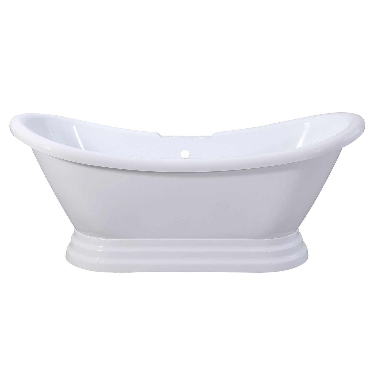 Aqua Eden 69 Inch Acrylic Oval Double Slipper Pedestal Bathtub with 7 Inch Faucet Drillings - Glossy White - Luxury Freestanding Soaking Tub for Spa-Like Bathroom Retreat