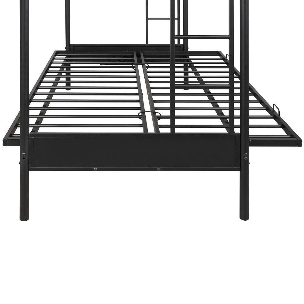 Rhomtree Convertible Metal Bunk Bed - Twin Over Futon or Full Size Loft Bed Frame with Ladder for Kids, Teens & Guests - Space-Saving Solution for Small Bedrooms, Dorms & Apartments - Black