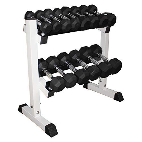Ader 2-25lb Octagon Rubber Dumbbell Set with 2-Tier 26