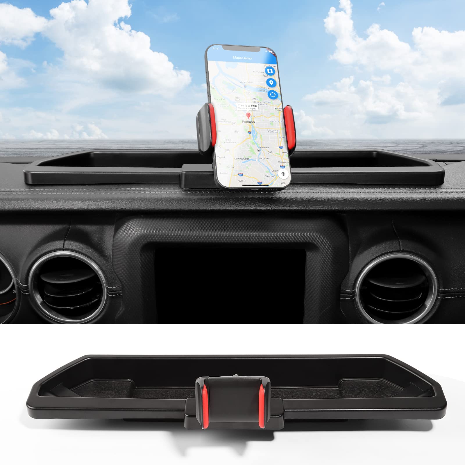 Upgraded CheroCar JL Phone Holder with Storage Tray - Universal Car Phone Mount Accessories Compatible with 2018-2022 Jeep Wrangler JL & 2020-2022 Jeep Gladiator JT - Perfect for Off-Roading, Commuting & Hands-Free Driving