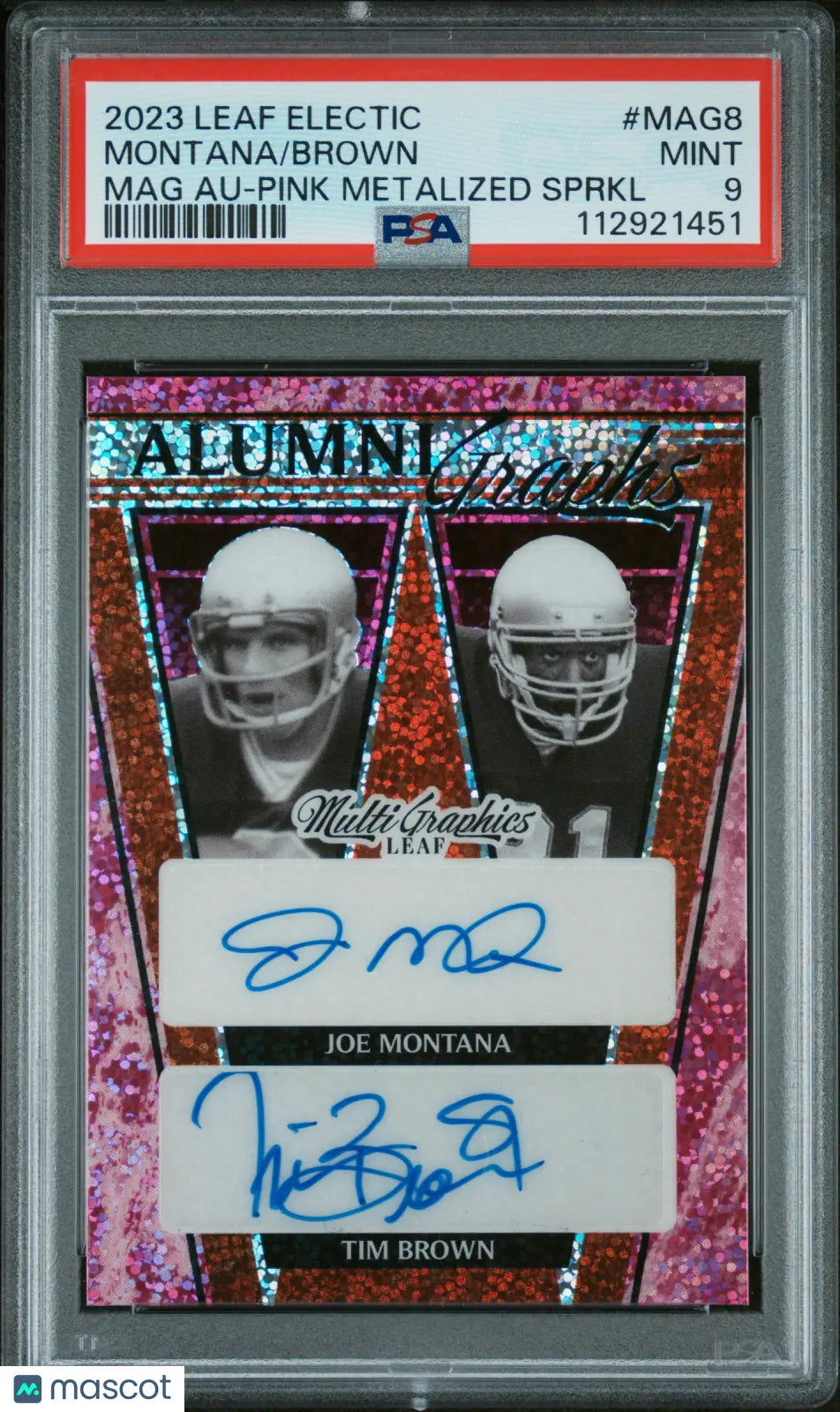 2023 Leaf Eclectic Alumni Dual Autos Brown Montana Pink Metalized Sparkle PSA 9/7 - Rare Football Trading Card for Collectors & Sports Memorabilia Enthusiasts - Perfect for Display, Investment & Gifting