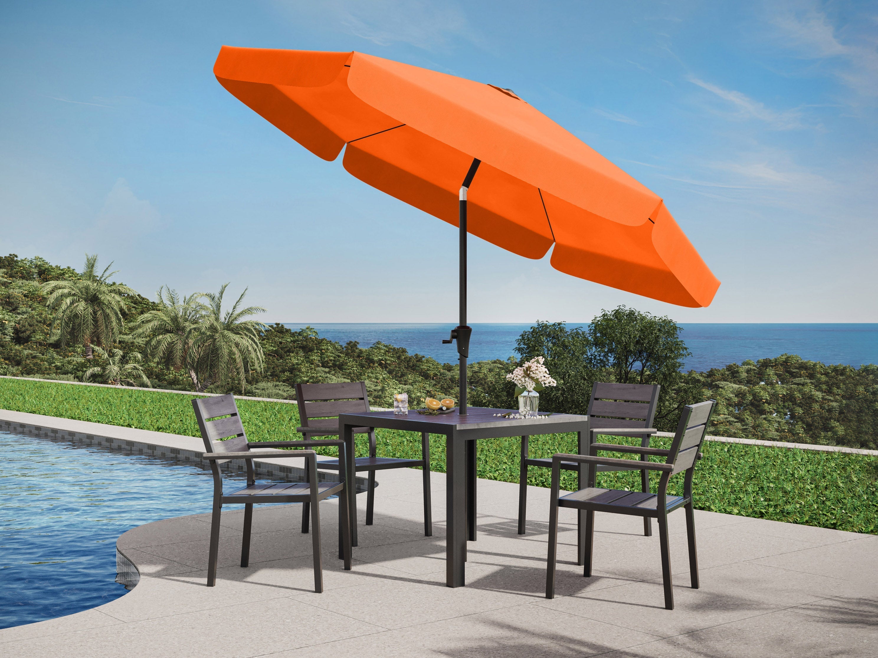 10ft Round Orange Patio Umbrella - UV Protection Outdoor Market Umbrella for Poolside, Garden, and Backyard Relaxation