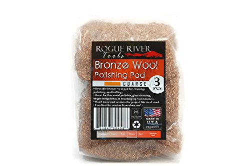 Rogue River Tools Bronze Wool Pads (3 Pack) - Coarse Grade for Metal Polishing, Cleaning & Restoration - Perfect for Jewelry, Cookware & Automotive Parts