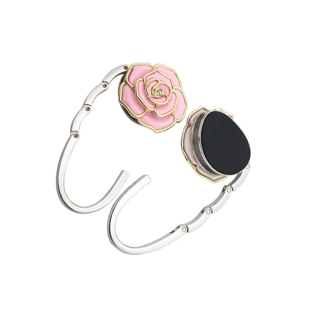 Foldable Purse Hook & Handbag Hanger - Rose Flower Design for Tables, Restaurants & Travel - Compact Bag Holder for Women's Purses & Totes