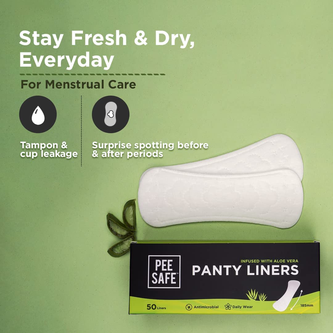 PEESAFE Aloe Vera Panty Liners - 50 Count | Ultra Soft Cotton Cover | 185mm Wide Curvy Design for Maximum Comfort & Protection | Perfect for Daily Use, Travel & Sensitive Skin Care