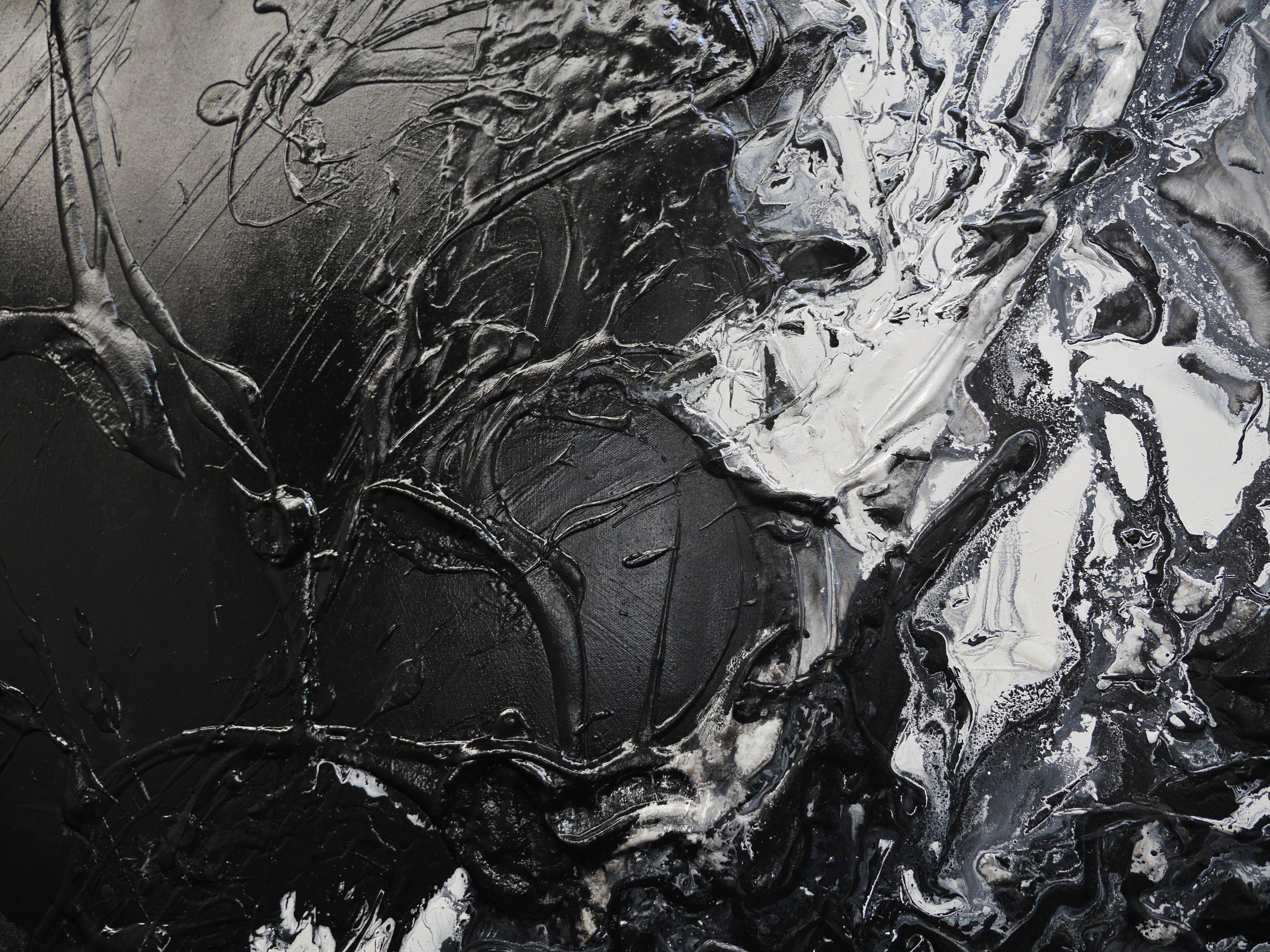 Black Haze 190cm x 100cm Black White Textured Abstract Canvas Art - Modern Wall Decor for Living Room, Bedroom & Office