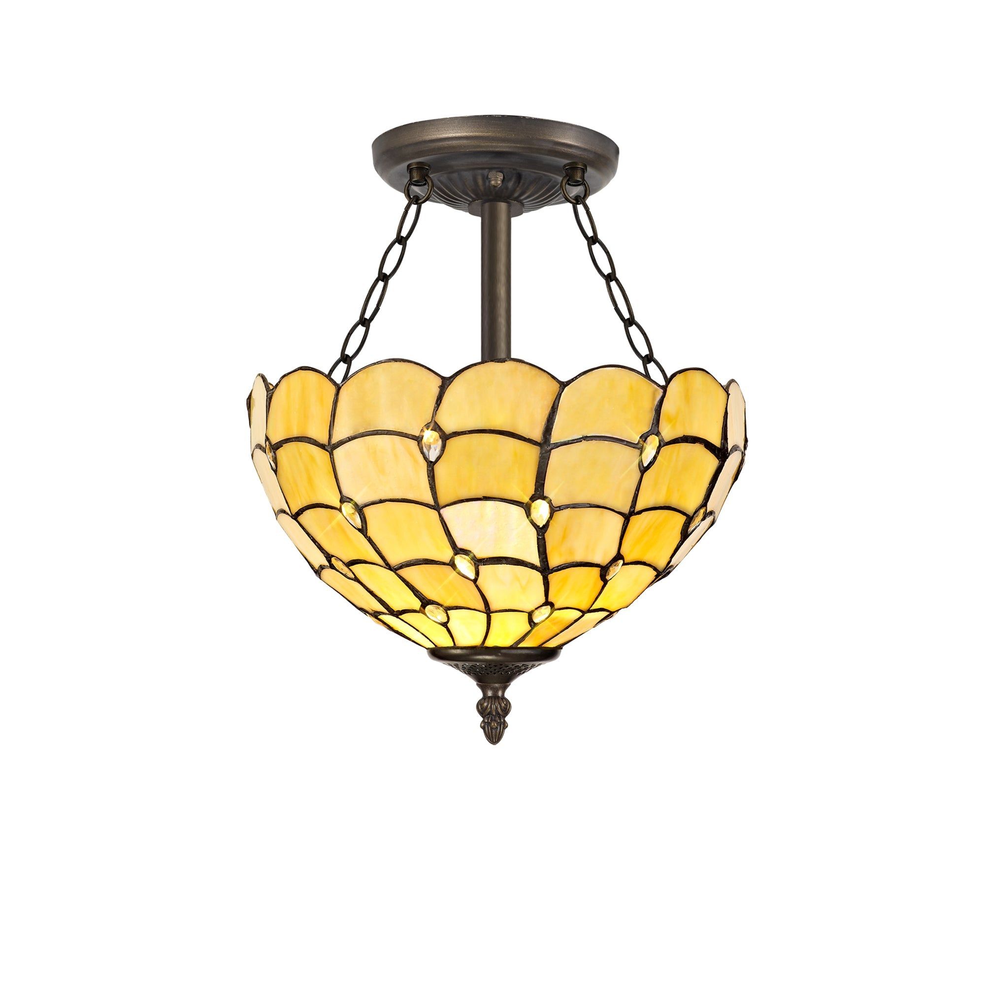 Aero 2/3 Light Semi Flush Ceiling Fixture with E27 Socket - Beige, Clear Crystal & Aged Antique Brass Finish | Perfect for Bedroom, Living Room & Dining Room Lighting
