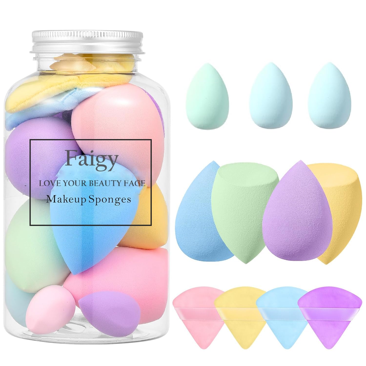 Premium 11-Piece Makeup Sponge Set - Jibaro Beauty Blender with Egg Case, Soft Latex-Free Sponges for Liquid Foundation, Cream & Powder (4 Large + 3 Mini + 4 Triangle) - Perfect for Professional Makeup, Travel & Everyday Beauty Routine