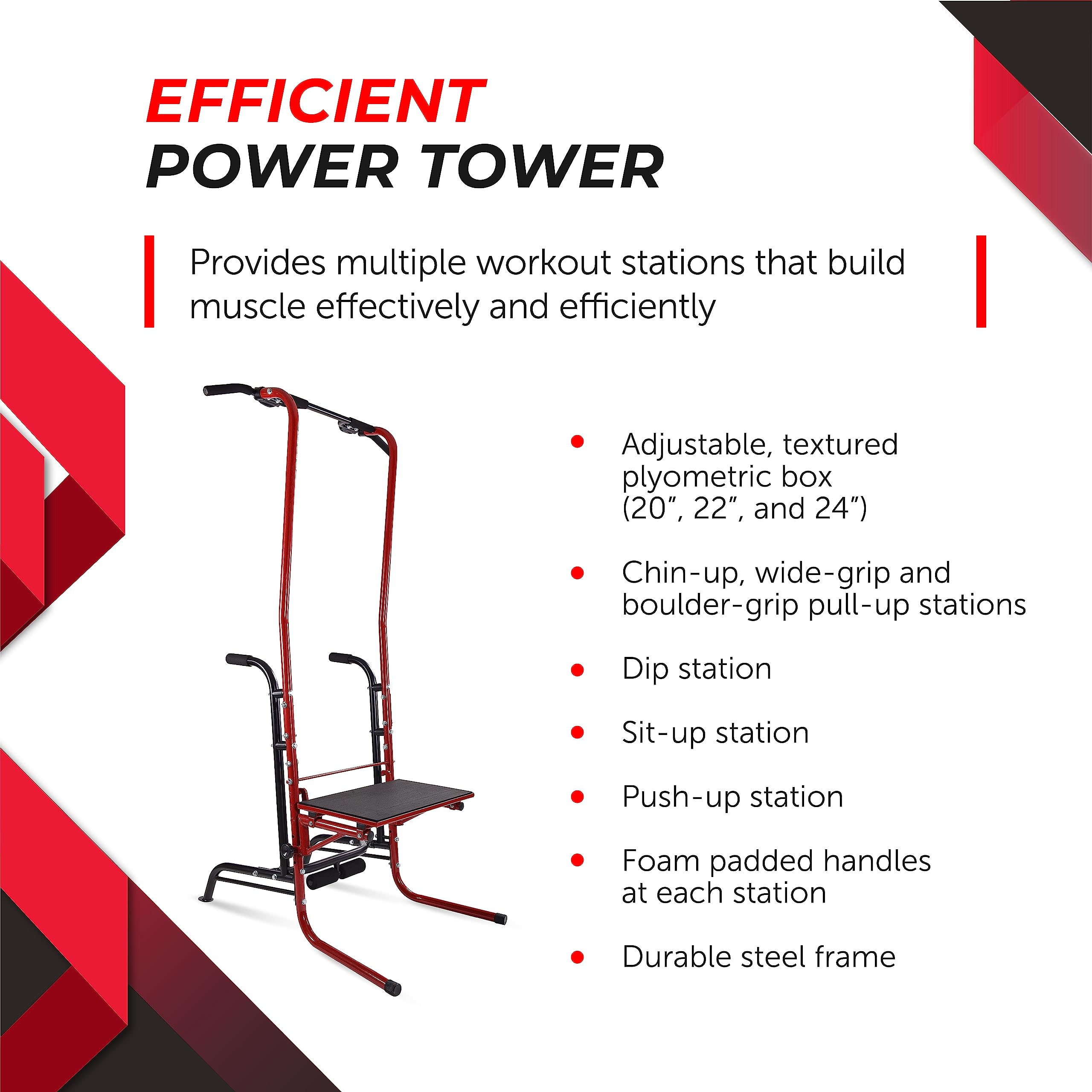 Stamina Power Tower - Pull Up & Dip Bar for Home Gym - 250 lbs Capacity - Perfect for Strength Training